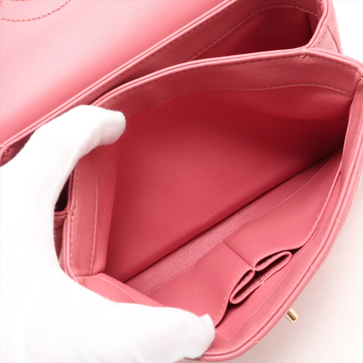 Trendy CC Lambskin 2-Way Handbag, Pink with Gold Hardware, 28581882, serial number in the 28 range. — view 8