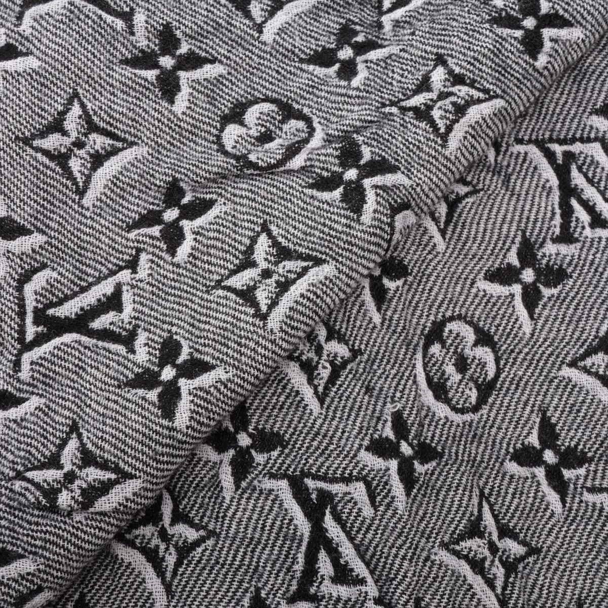 Monogram Shawl, Tea Shirting Stole, Fabric, White x Black. Shows wear, — view 2