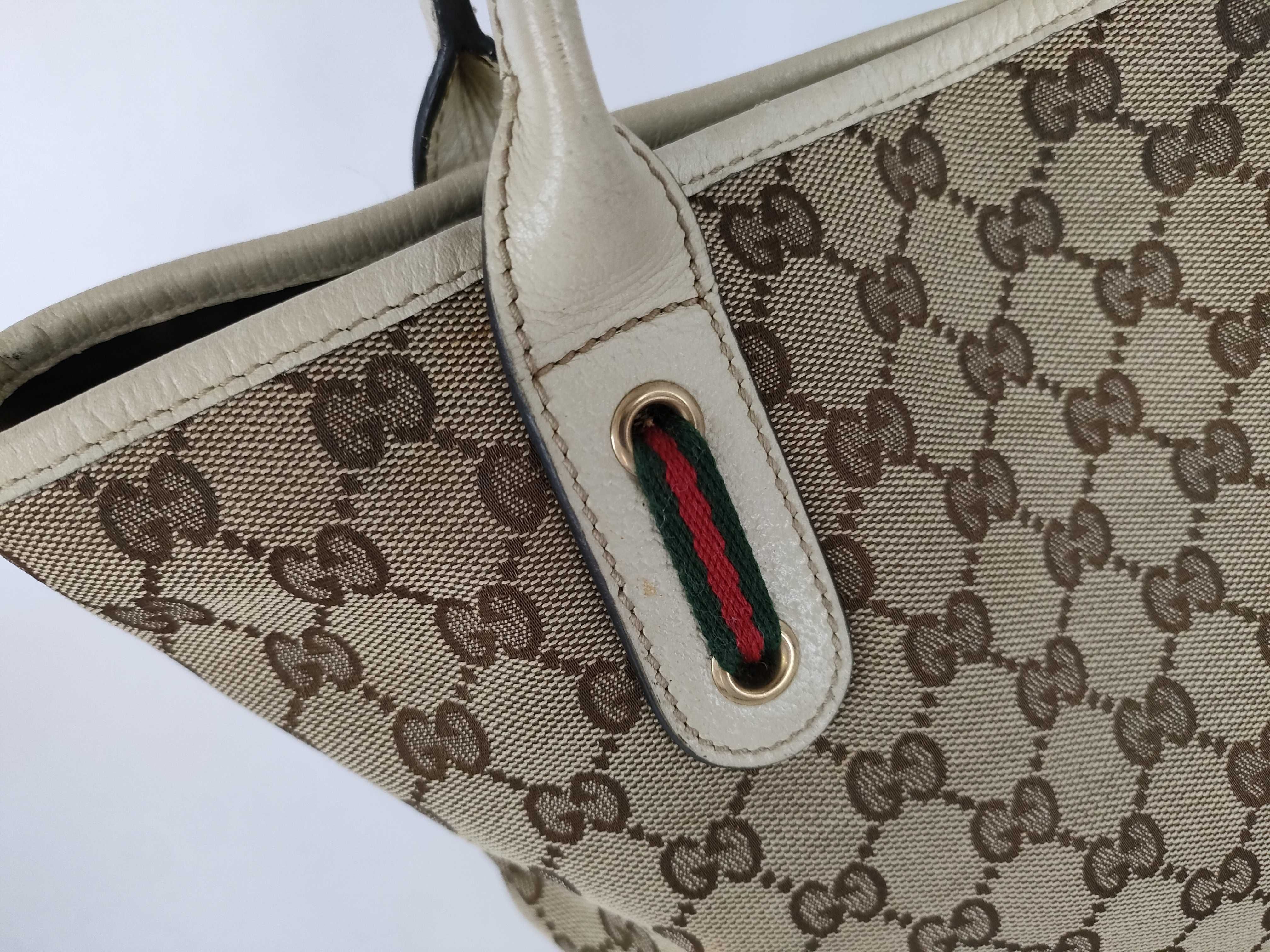 handbag, one-shoulder style, leather and canvas, GG pattern. — view 5