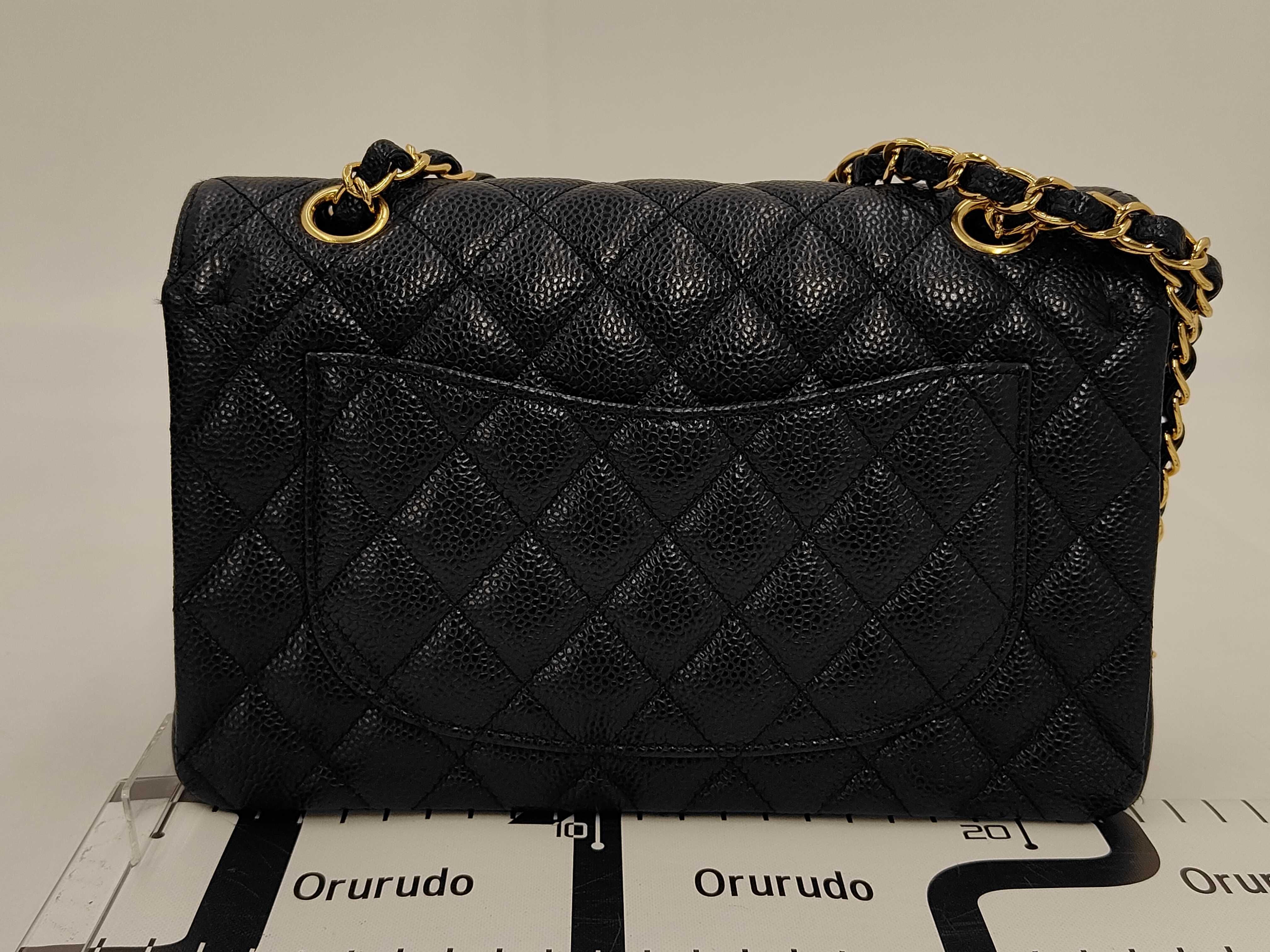 Matelassé Double Flap Chain Shoulder Bag, Black Caviar Leather, Gold Hardware. — view 2