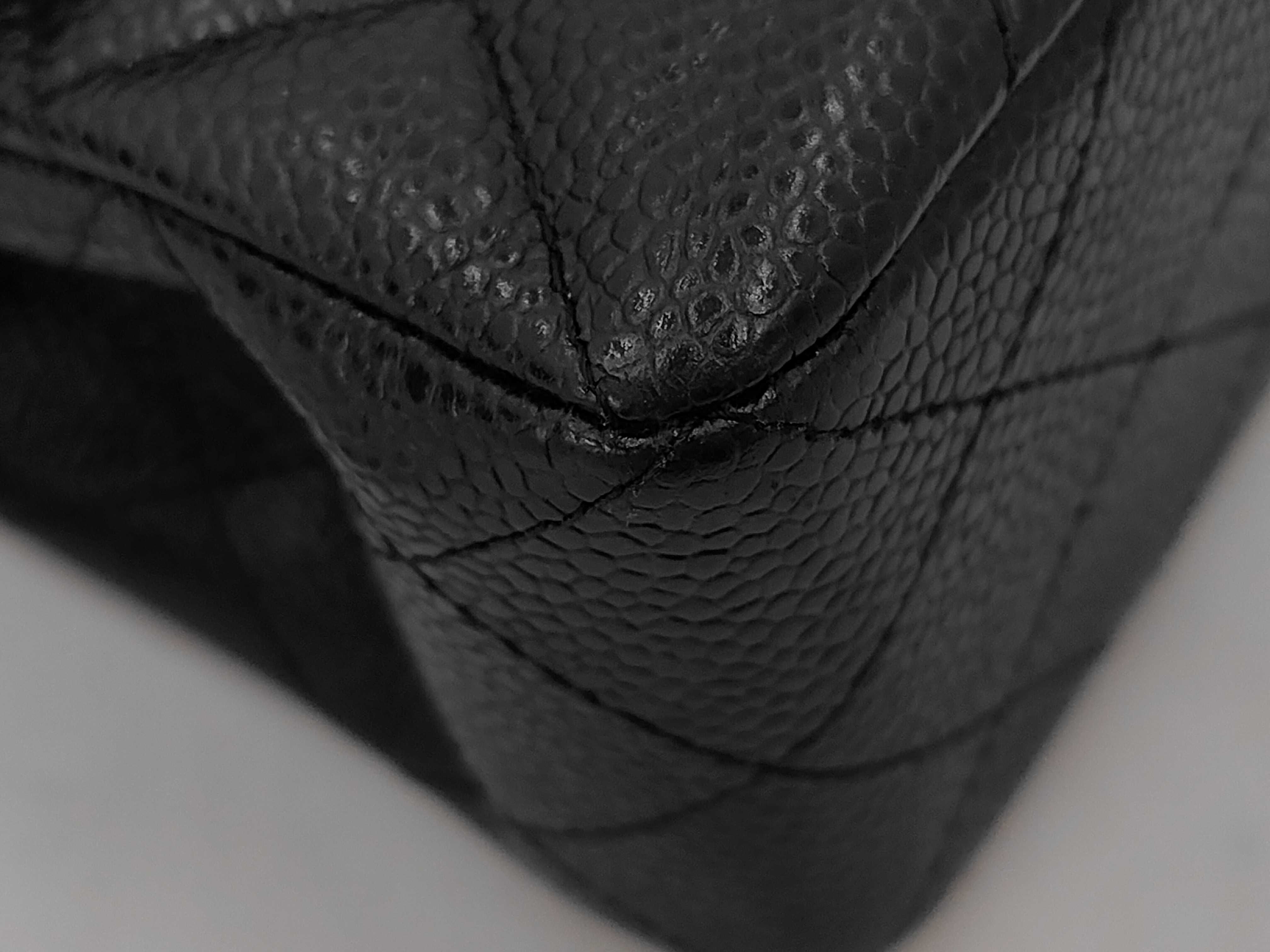 Matelassé Double Flap Chain Shoulder Bag, Black Caviar Leather, Gold Hardware. — view 3