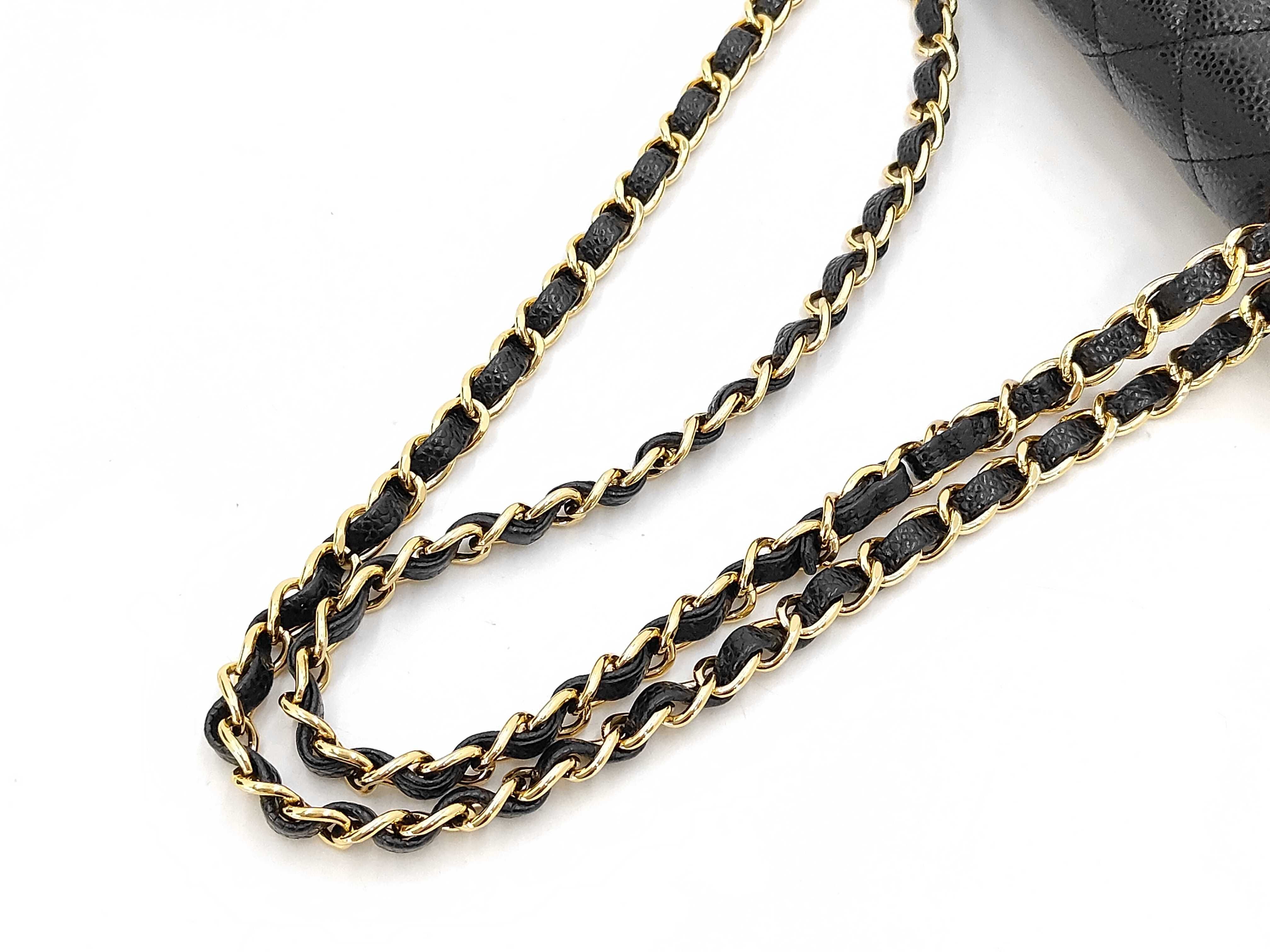 Matelassé Double Flap Chain Shoulder Bag, Black Caviar Leather, Gold Hardware. — view 5