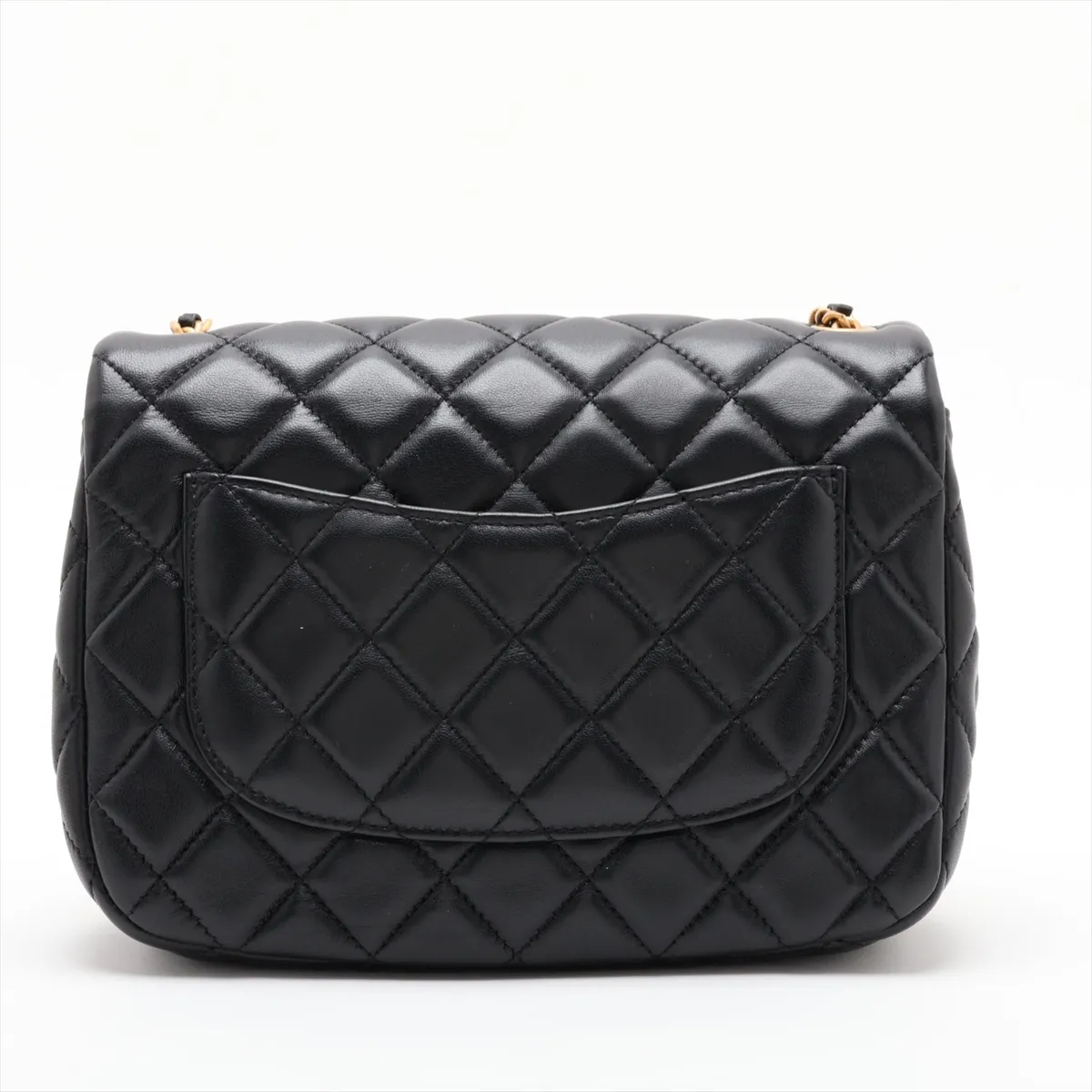 Matelassé Lambskin Single Flap Single Chain Bag, Black with Gold Hardware, G12TT8H2, Random Plate — view 2