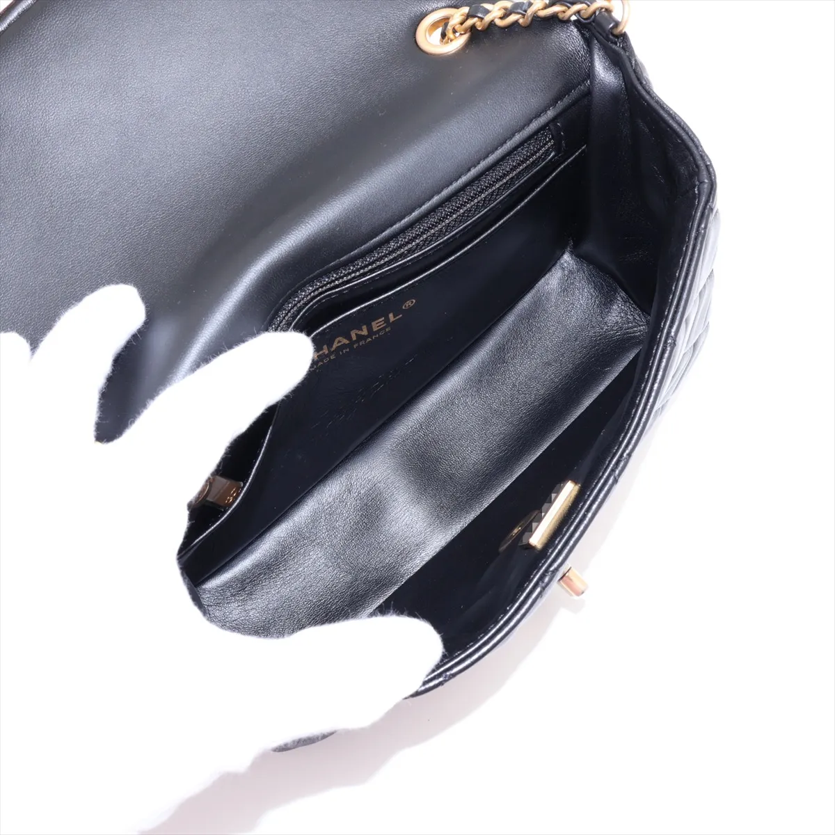 Matelassé Lambskin Single Flap Single Chain Bag, Black with Gold Hardware, G12TT8H2, Random Plate — view 6