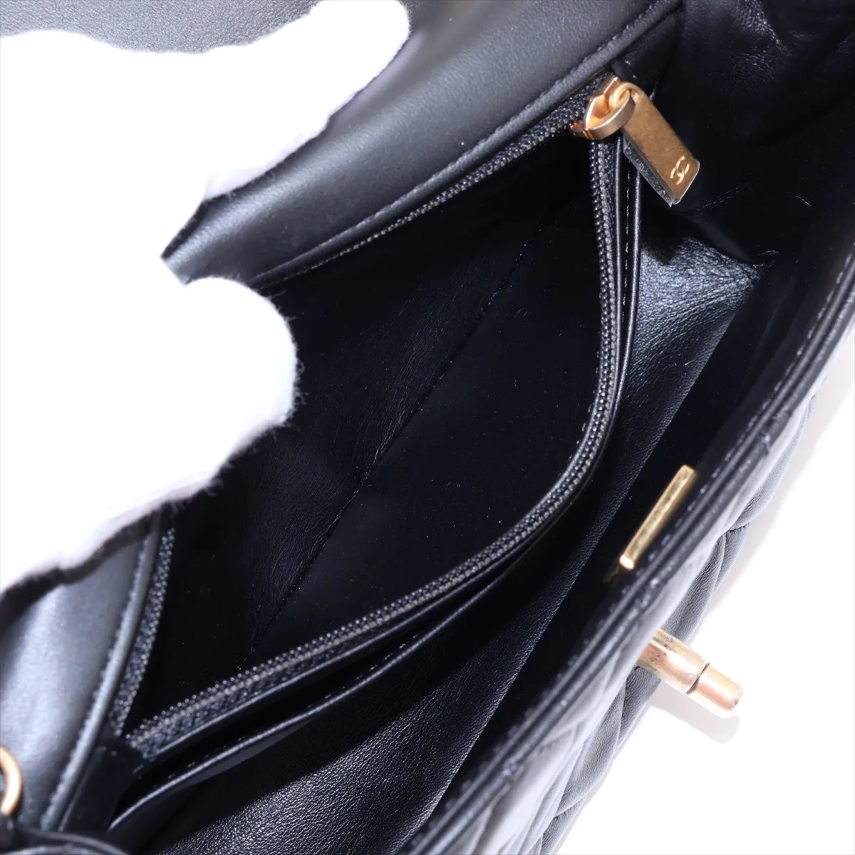 Matelassé Lambskin Single Flap Single Chain Bag, Black with Gold Hardware, G12TT8H2, Random Plate — view 7