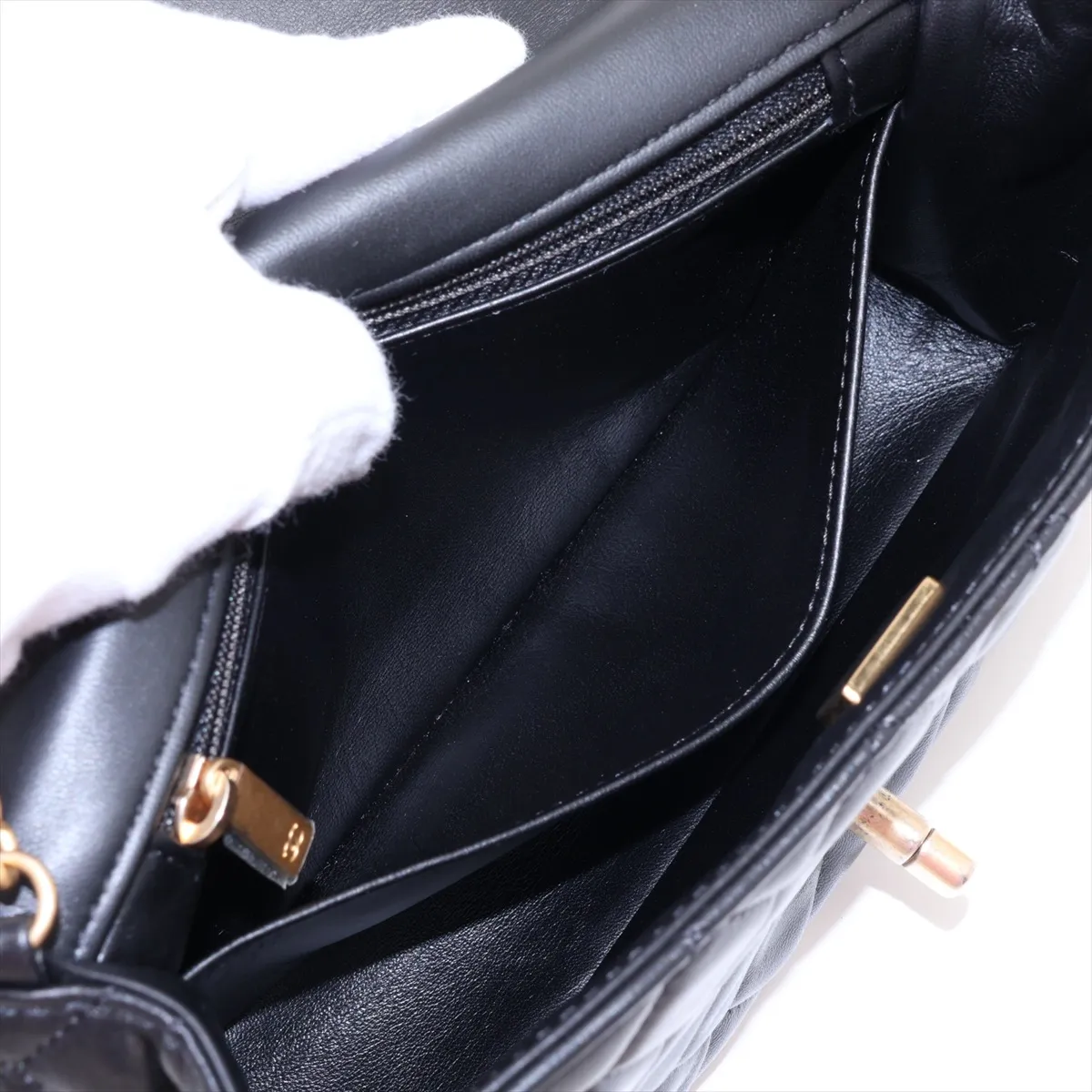Matelassé Lambskin Single Flap Single Chain Bag, Black with Gold Hardware, G12TT8H2, Random Plate — view 8