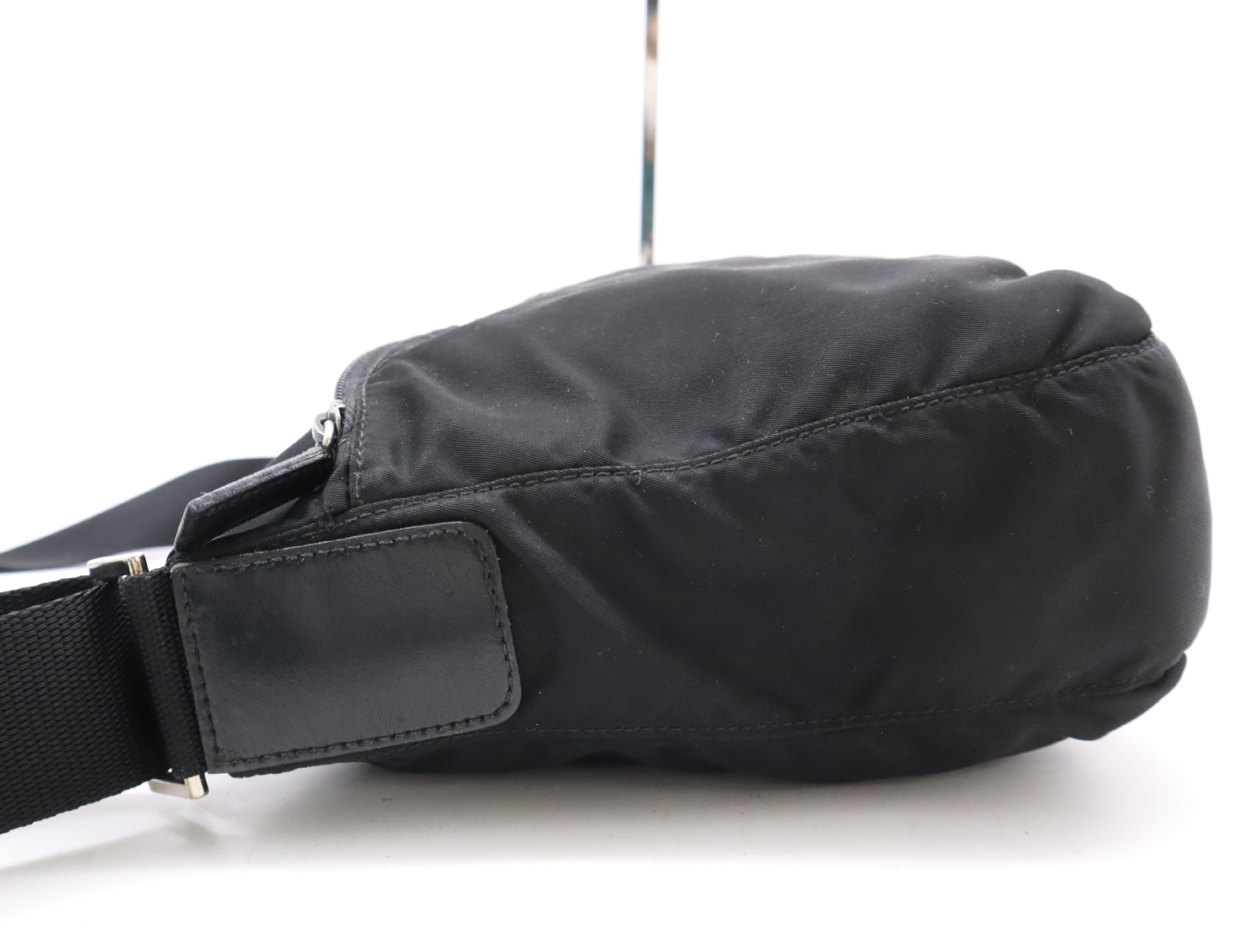 Nylon Triangle Logo Shoulder Bag, Black with Silver Hardware, Card Included — view 3