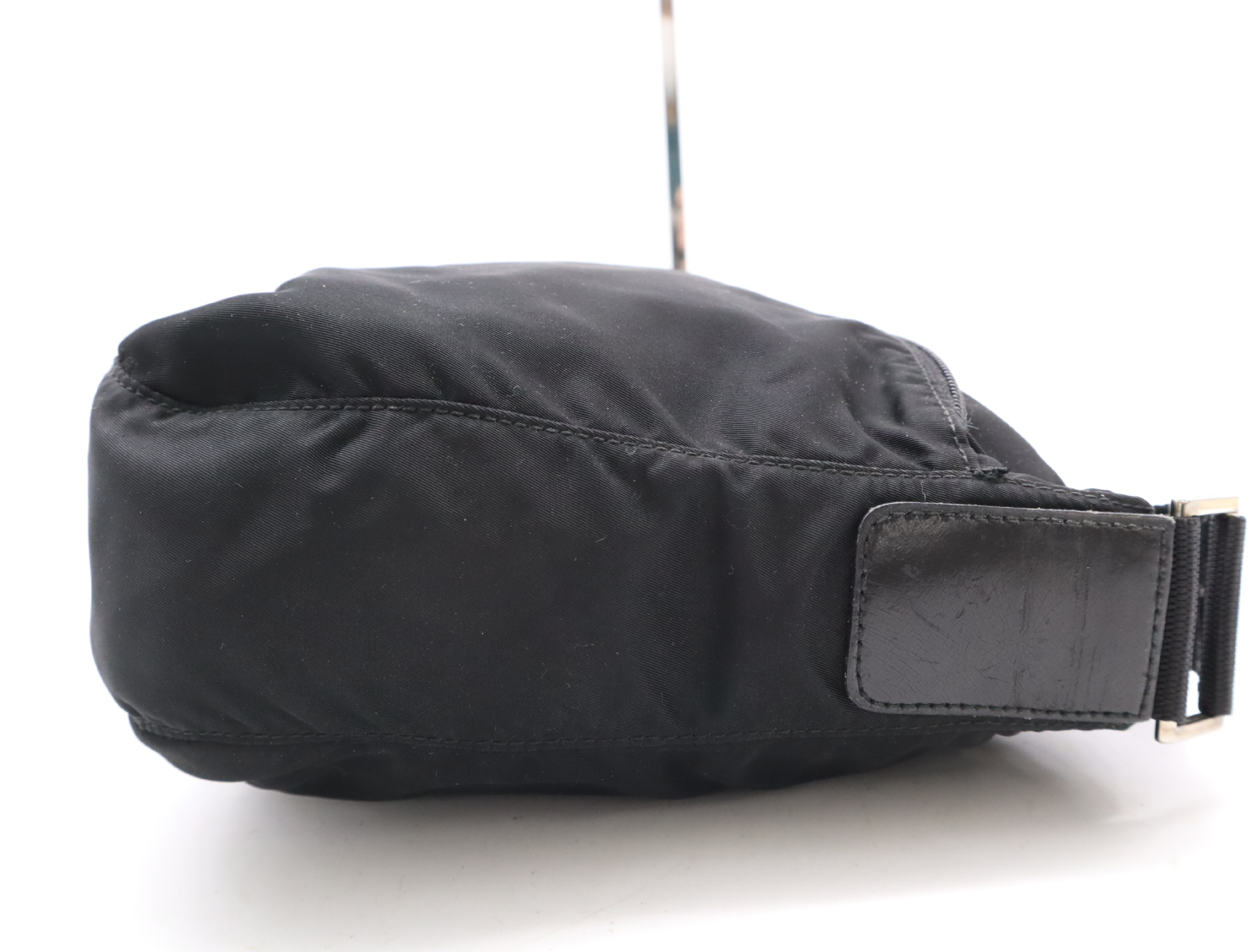 Nylon Triangle Logo Shoulder Bag, Black with Silver Hardware, Card Included — view 5