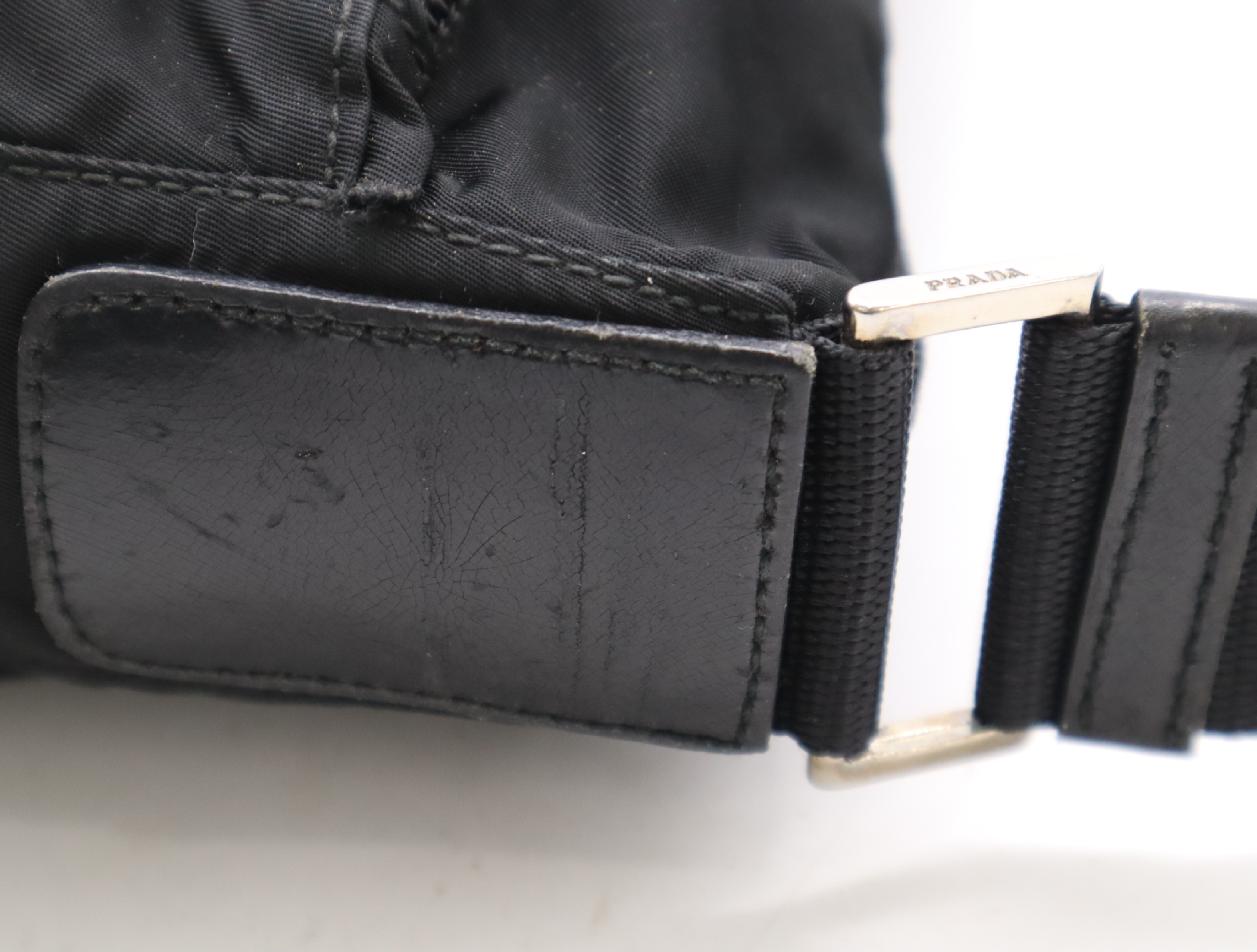 Nylon Triangle Logo Shoulder Bag, Black with Silver Hardware, Card Included — view 8