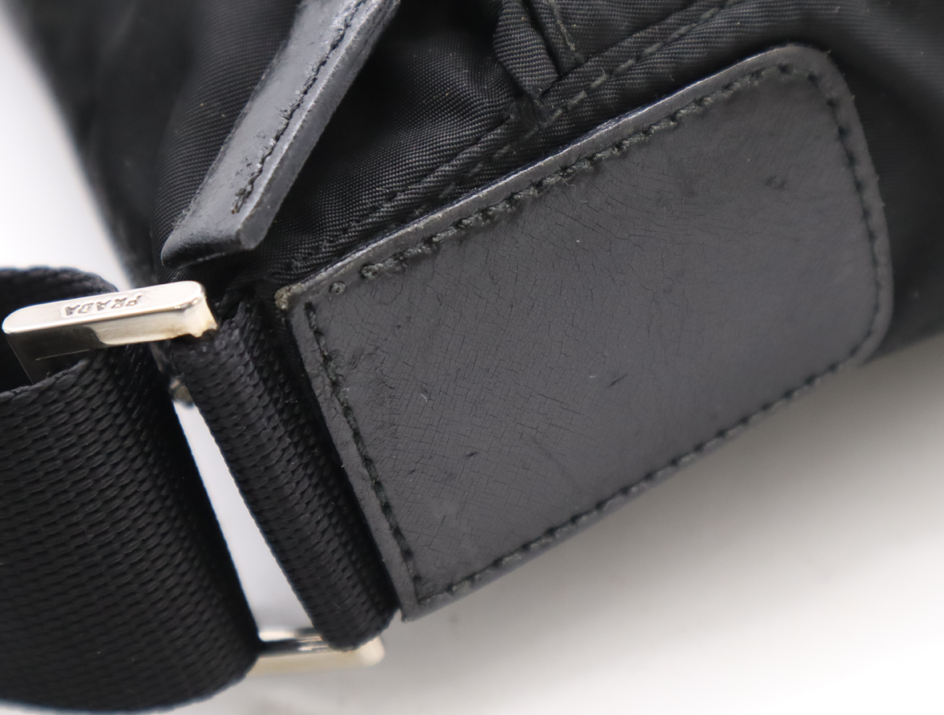 Nylon Triangle Logo Shoulder Bag, Black with Silver Hardware, Card Included — view 9