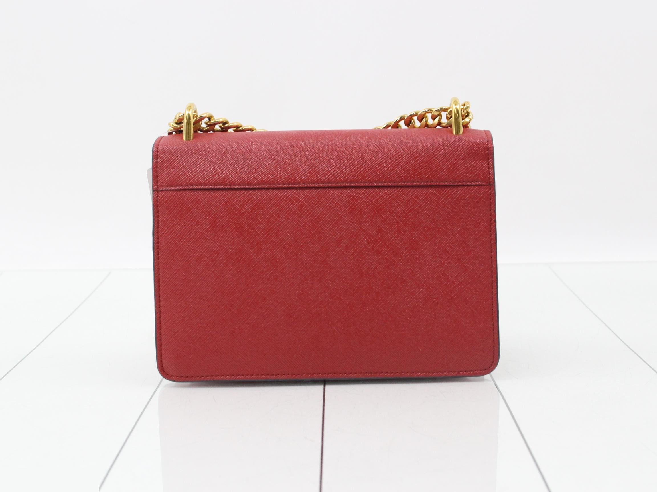 Saffiano Chain Shoulder Bag, Red — view 2
