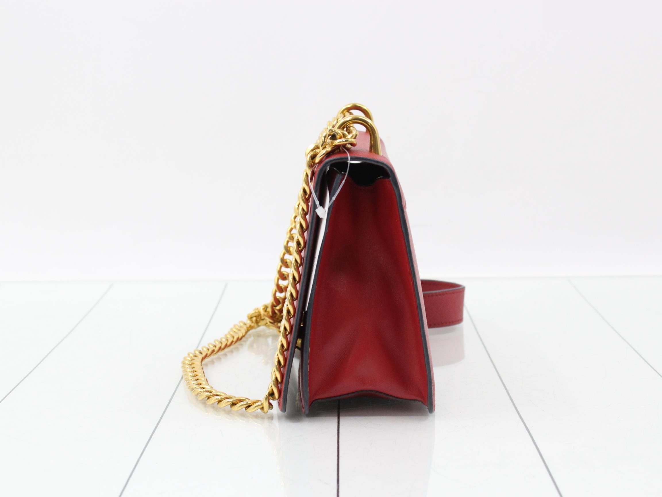 Saffiano Chain Shoulder Bag, Red — view 3