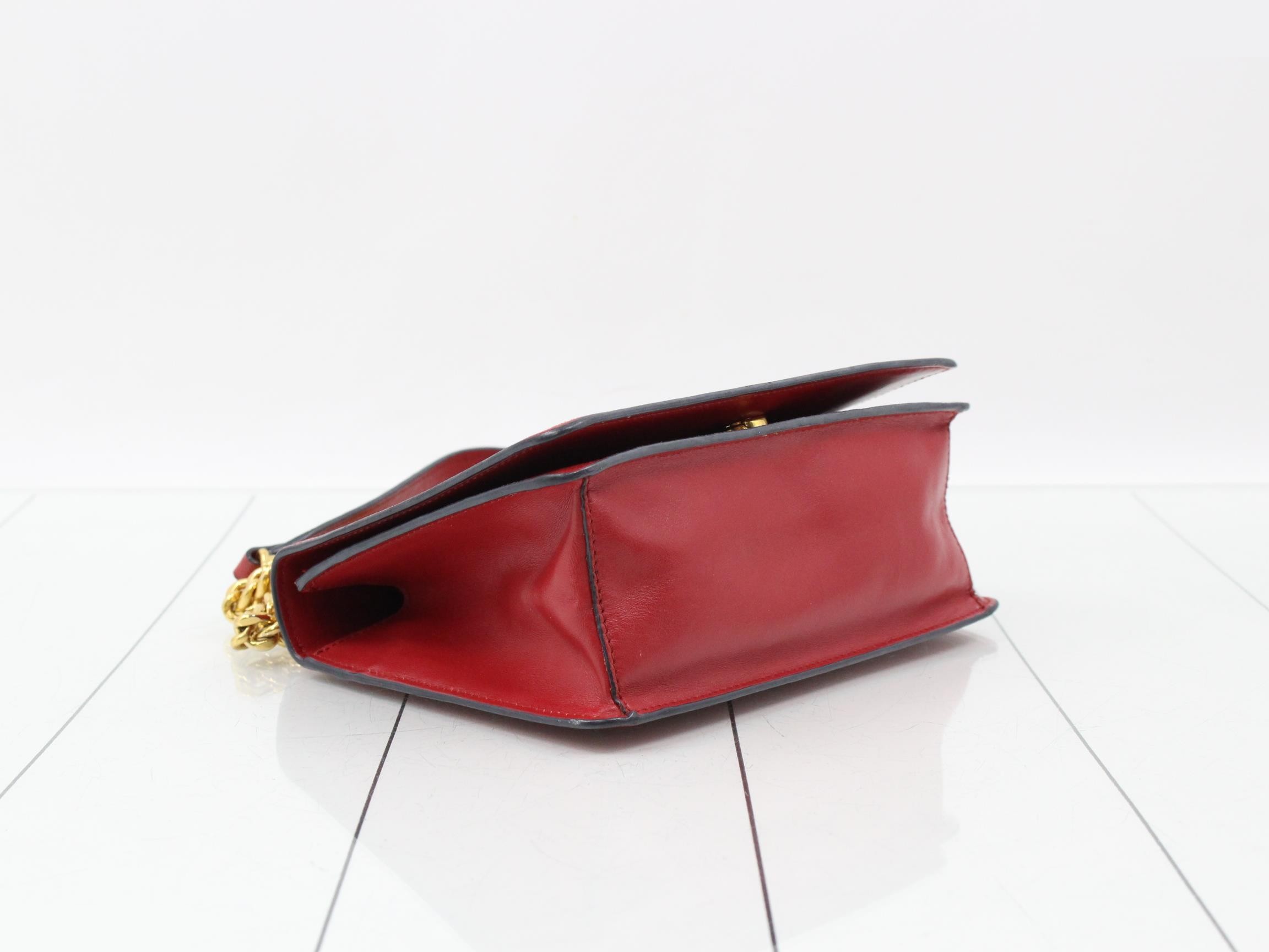 Saffiano Chain Shoulder Bag, Red — view 5