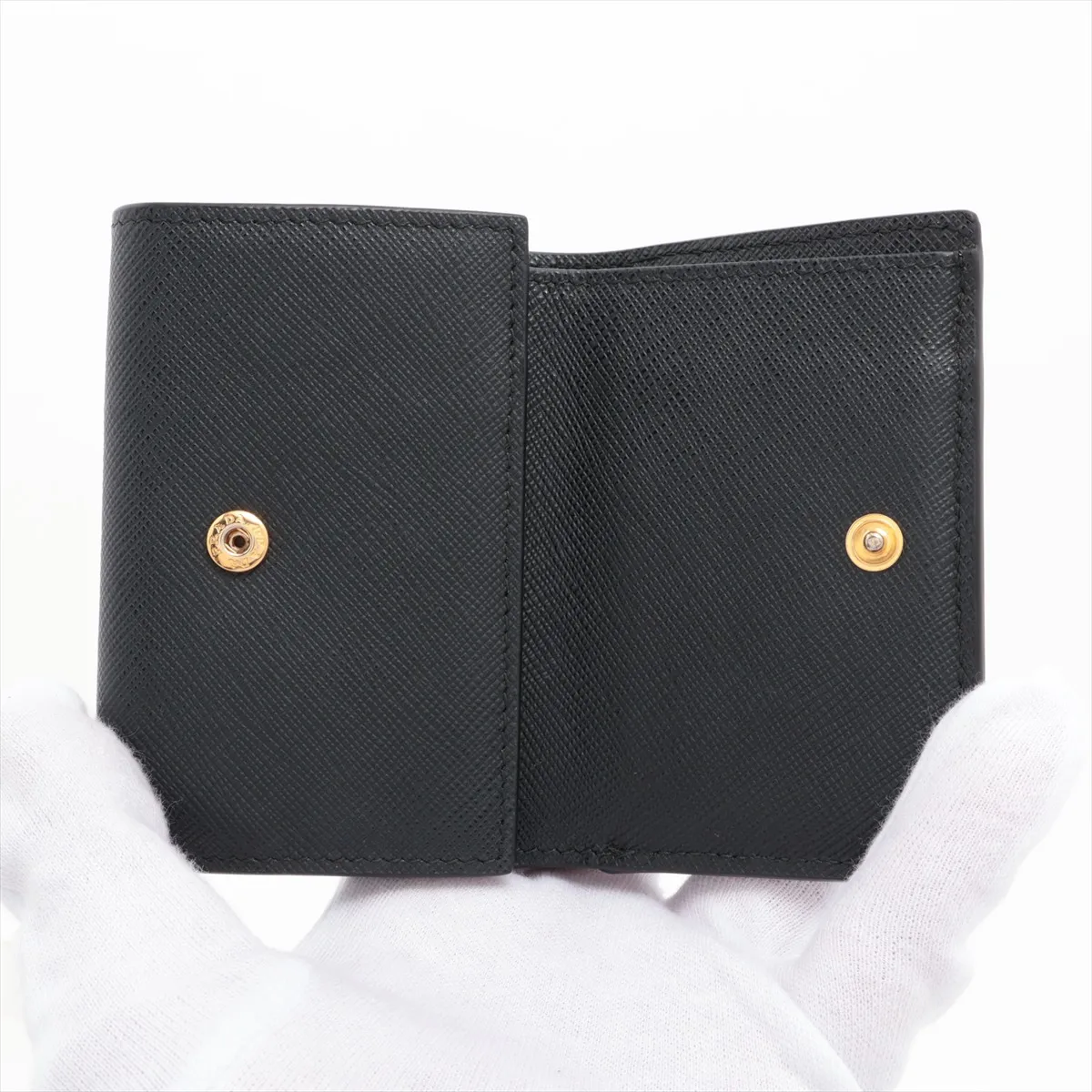 Saffiano Metal 1MH021 Leather Compact Wallet, Black — view 4