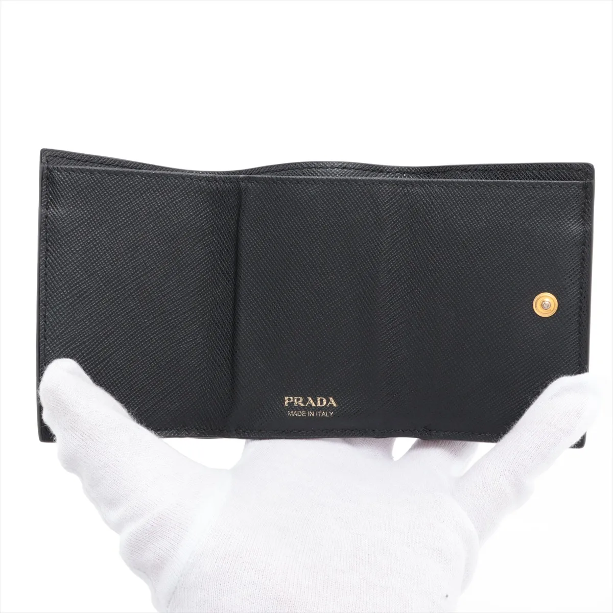 Saffiano Metal 1MH021 Leather Compact Wallet, Black — view 5