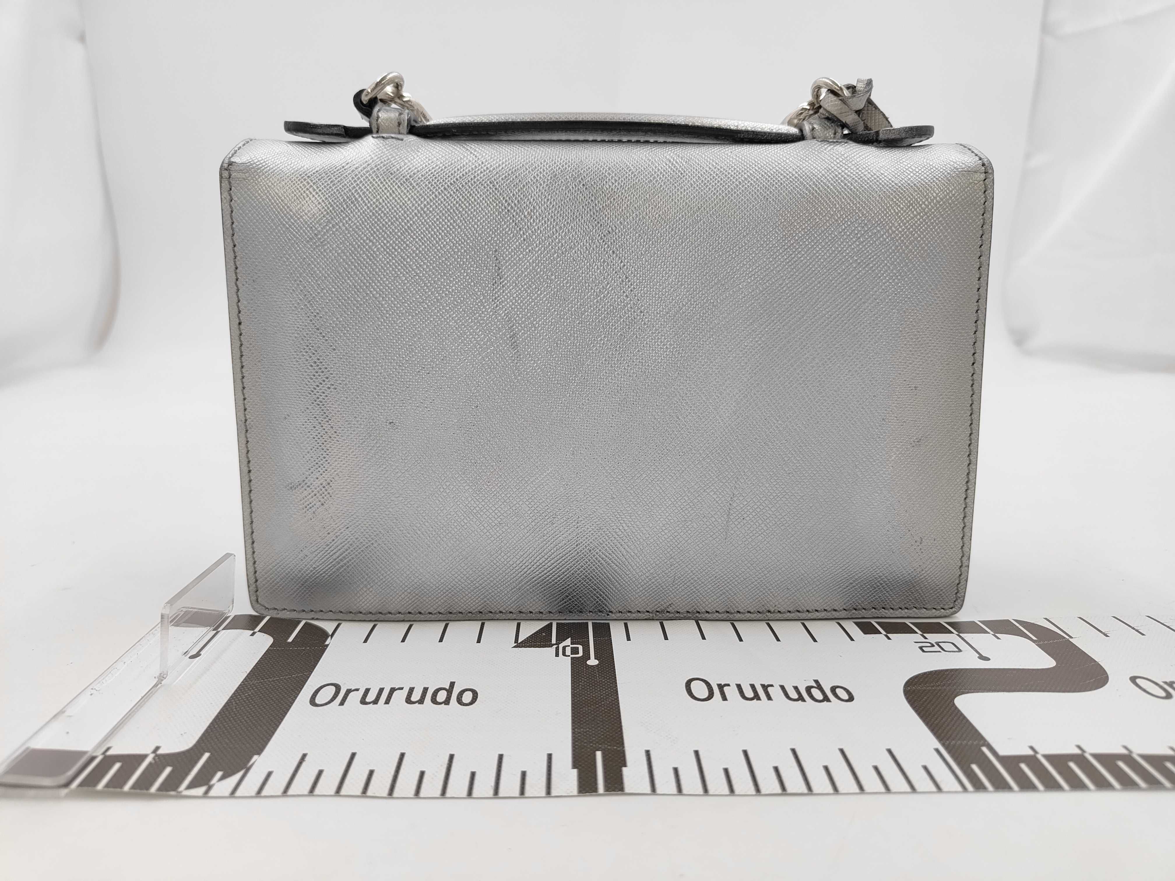Locking Flap Shoulder Bag, Saffiano Leather, Silver — view 2