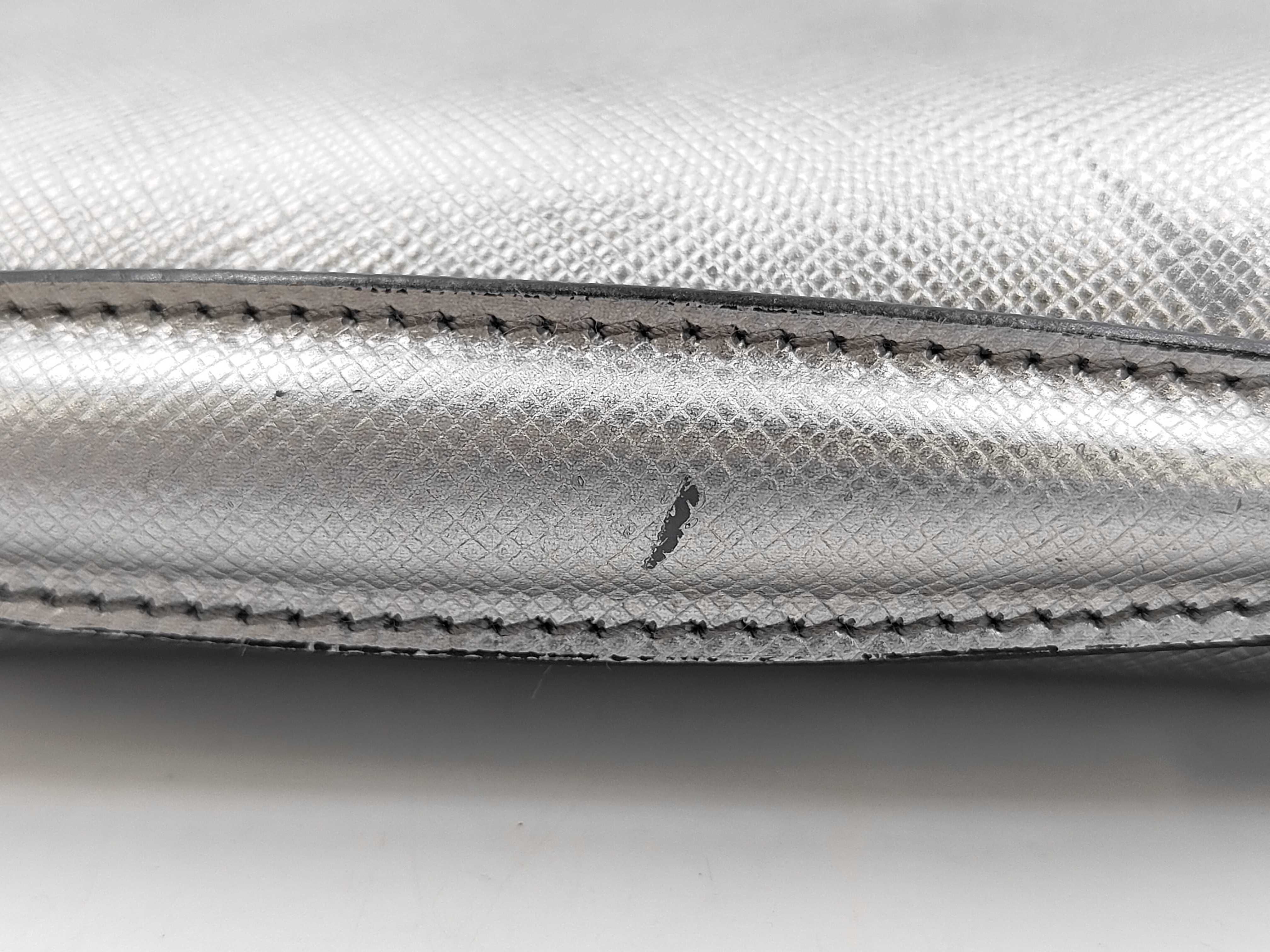 Locking Flap Shoulder Bag, Saffiano Leather, Silver — view 15