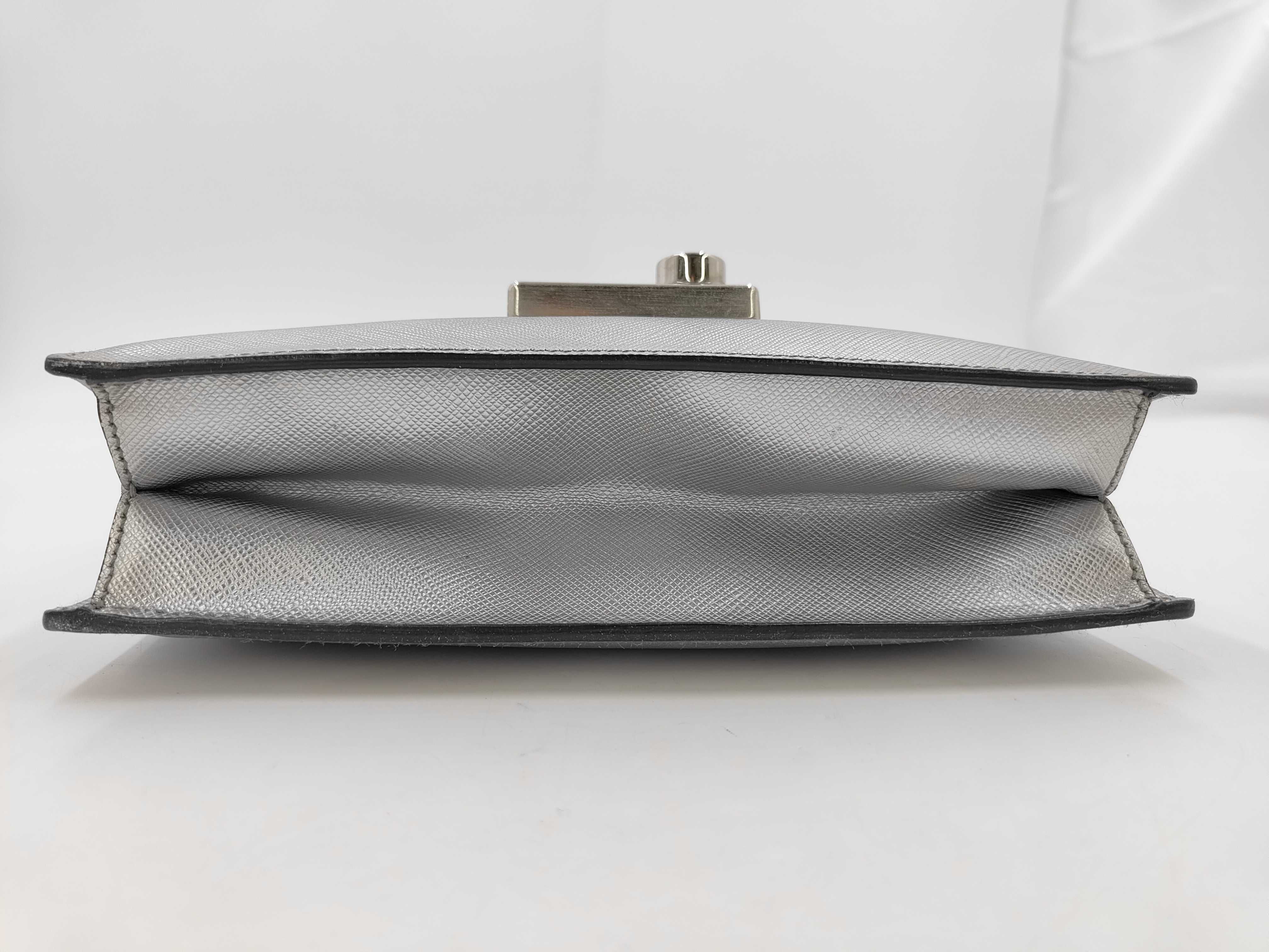 Locking Flap Shoulder Bag, Saffiano Leather, Silver — view 6