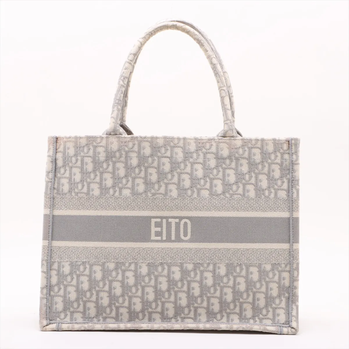 Oblique Book Tote Medium Canvas Tote Bag Gray with Name — view 2