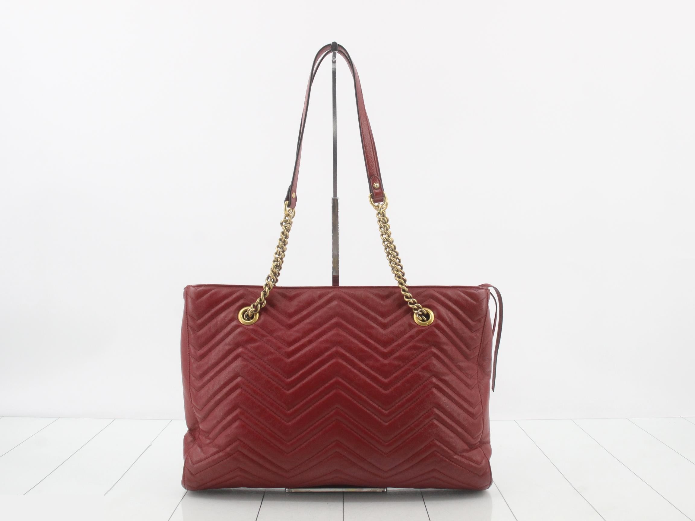 GG Marmont Leather Chain Tote, Red — view 2