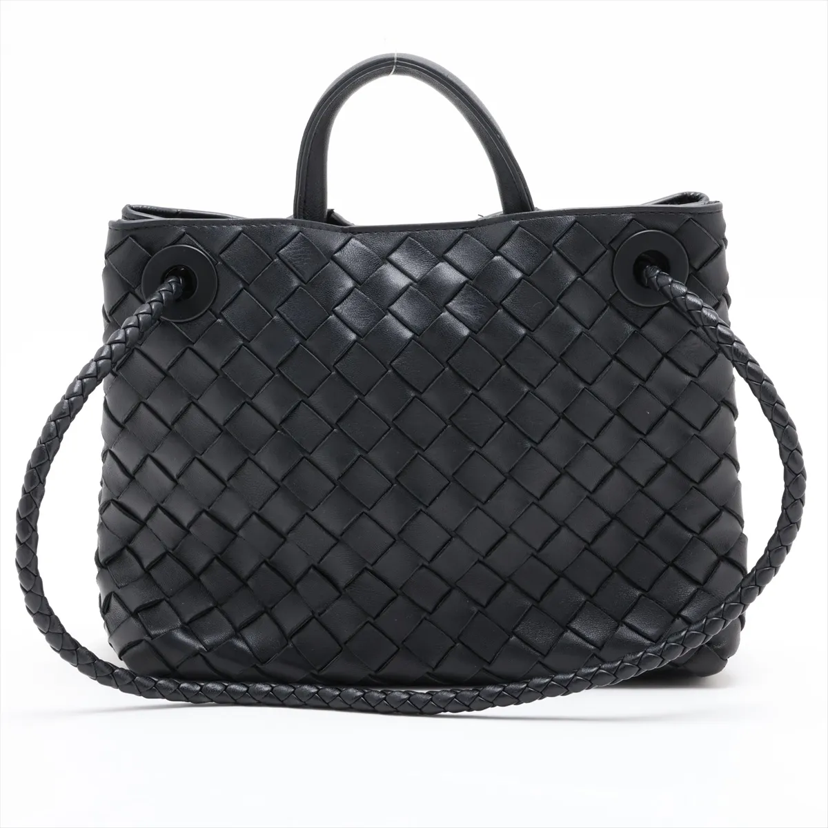 Intrecciato Small Andiamo Leather 2-Way Handbag, Black — view 2