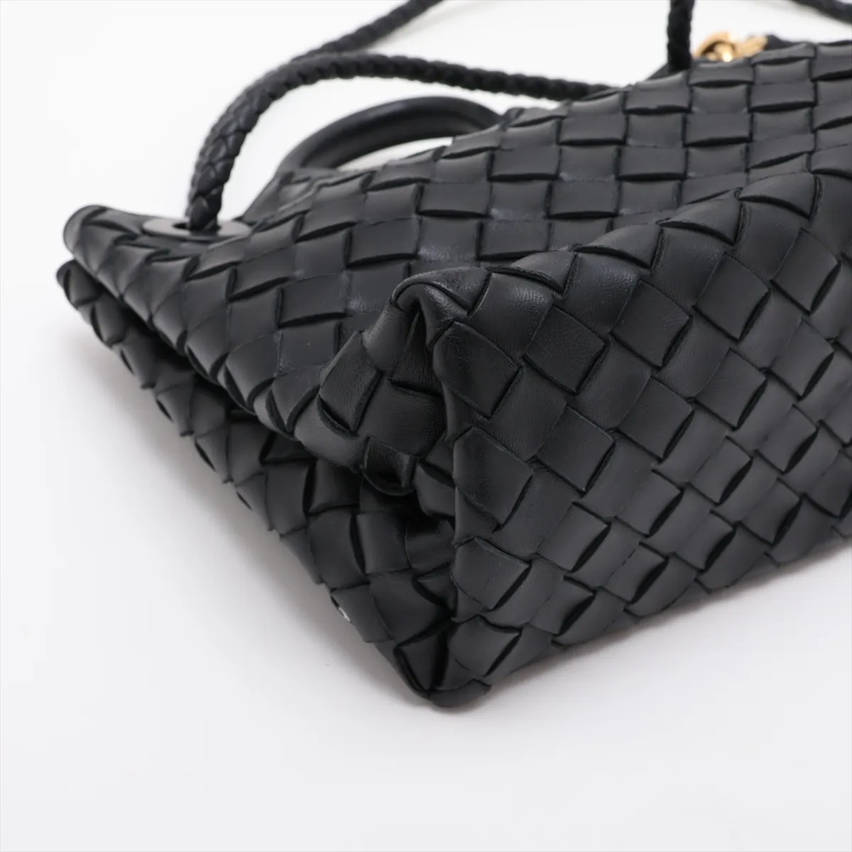 Intrecciato Small Andiamo Leather 2-Way Handbag, Black — view 4