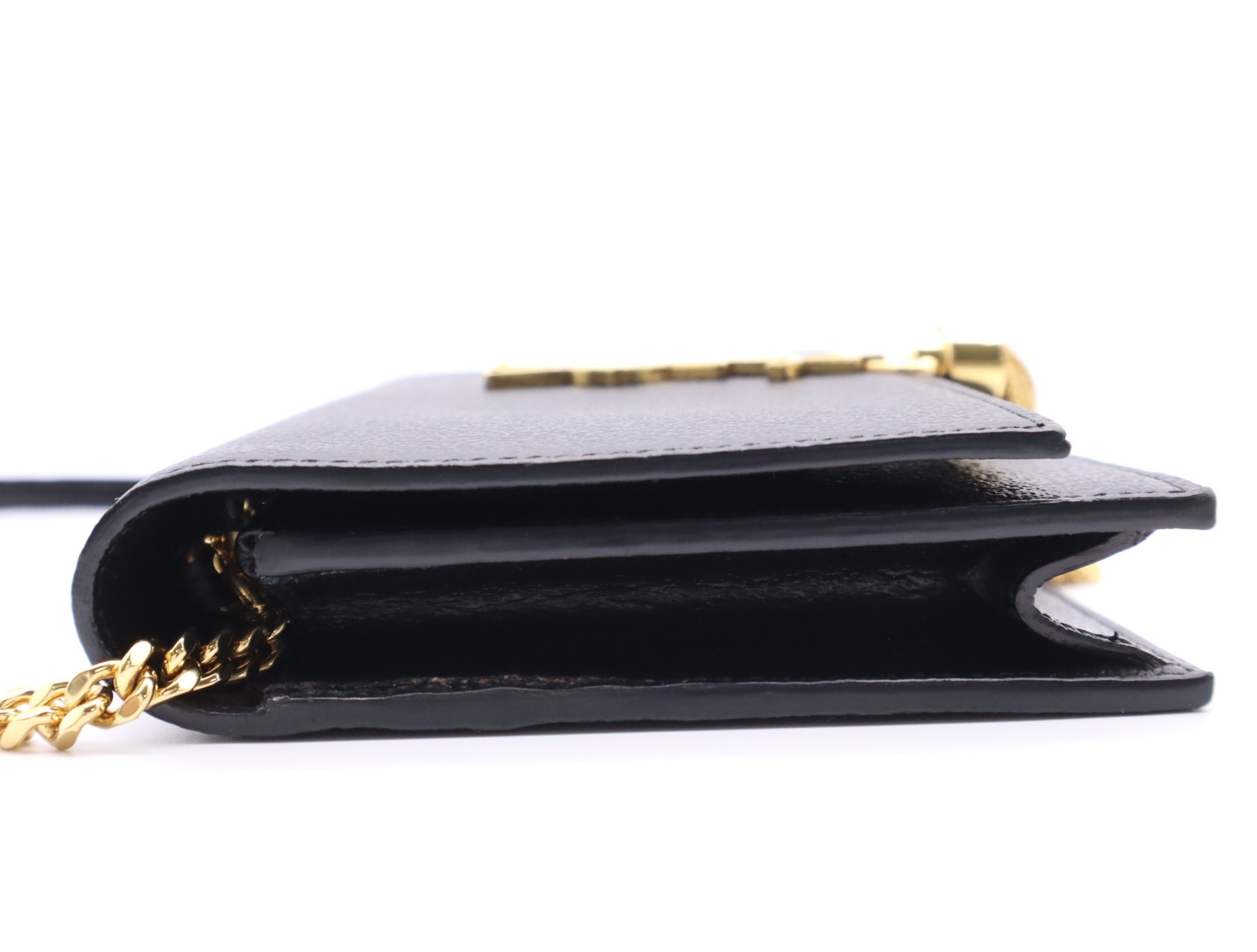 Leather Cassandra Tassel Chain Wallet, Black — view 3