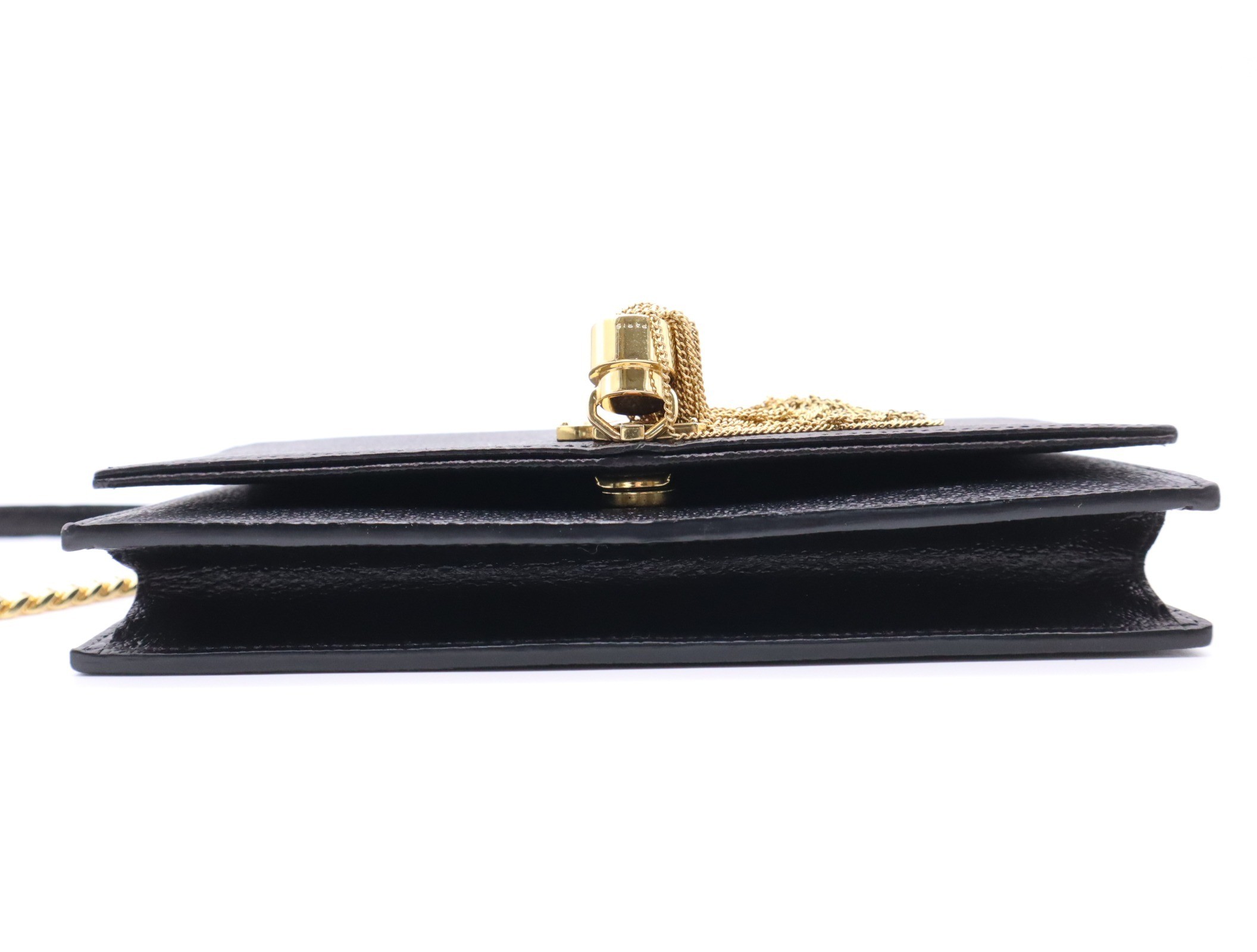 Leather Cassandra Tassel Chain Wallet, Black — view 4