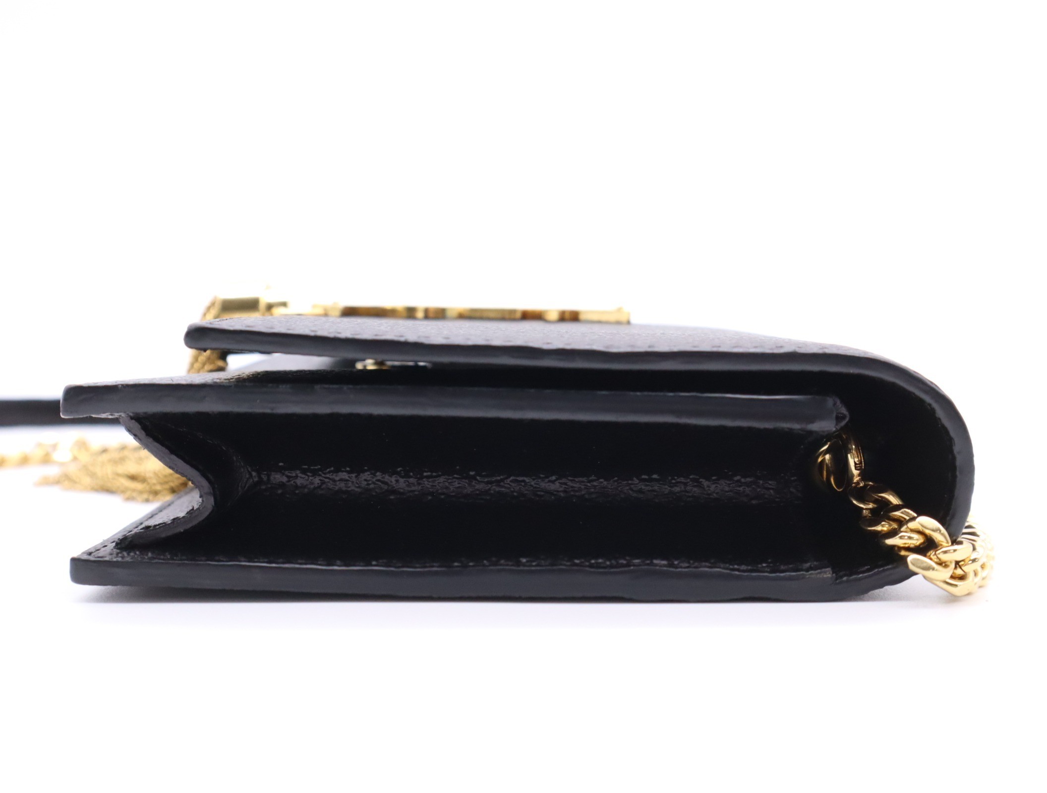 Leather Cassandra Tassel Chain Wallet, Black — view 5