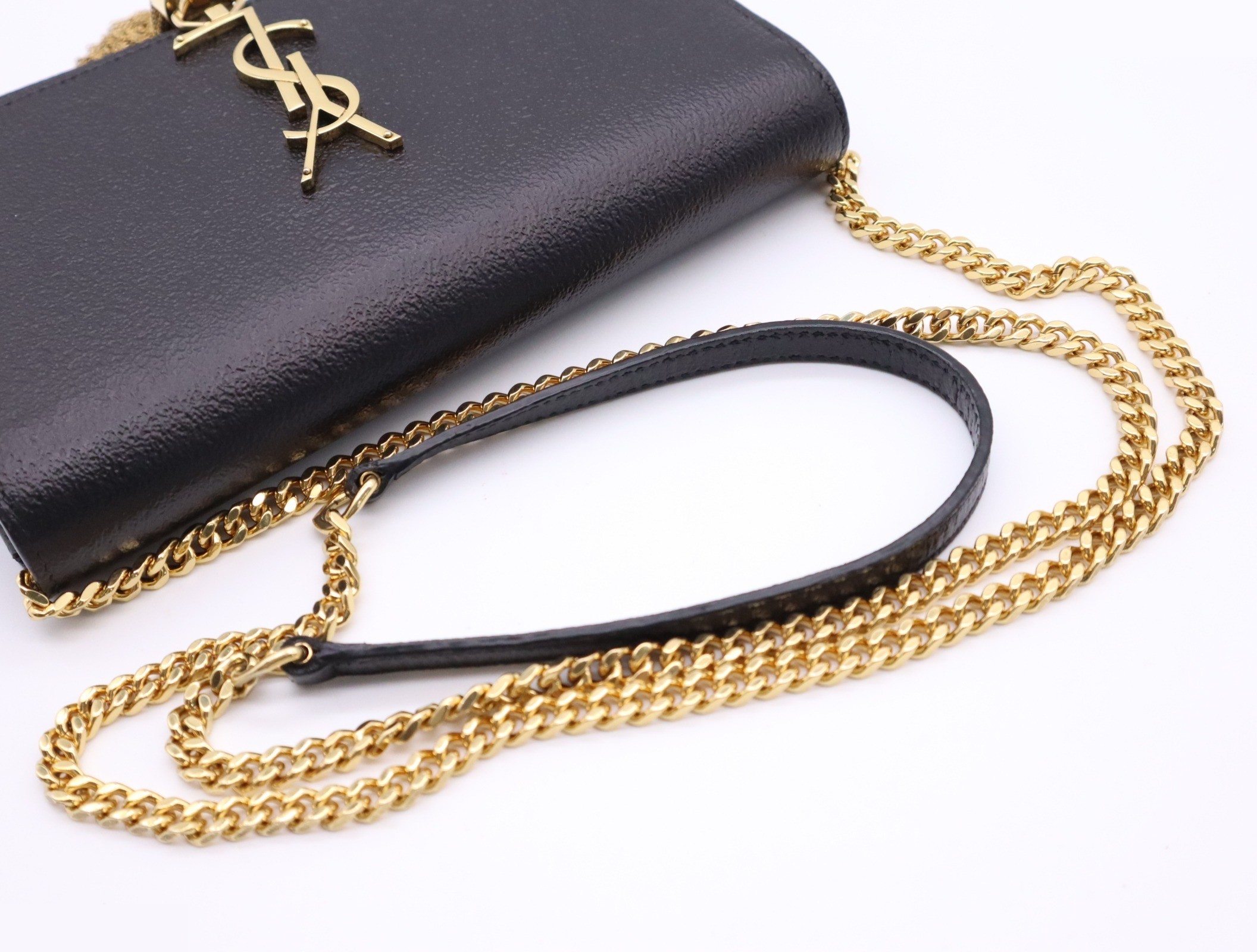 Leather Cassandra Tassel Chain Wallet, Black — view 6