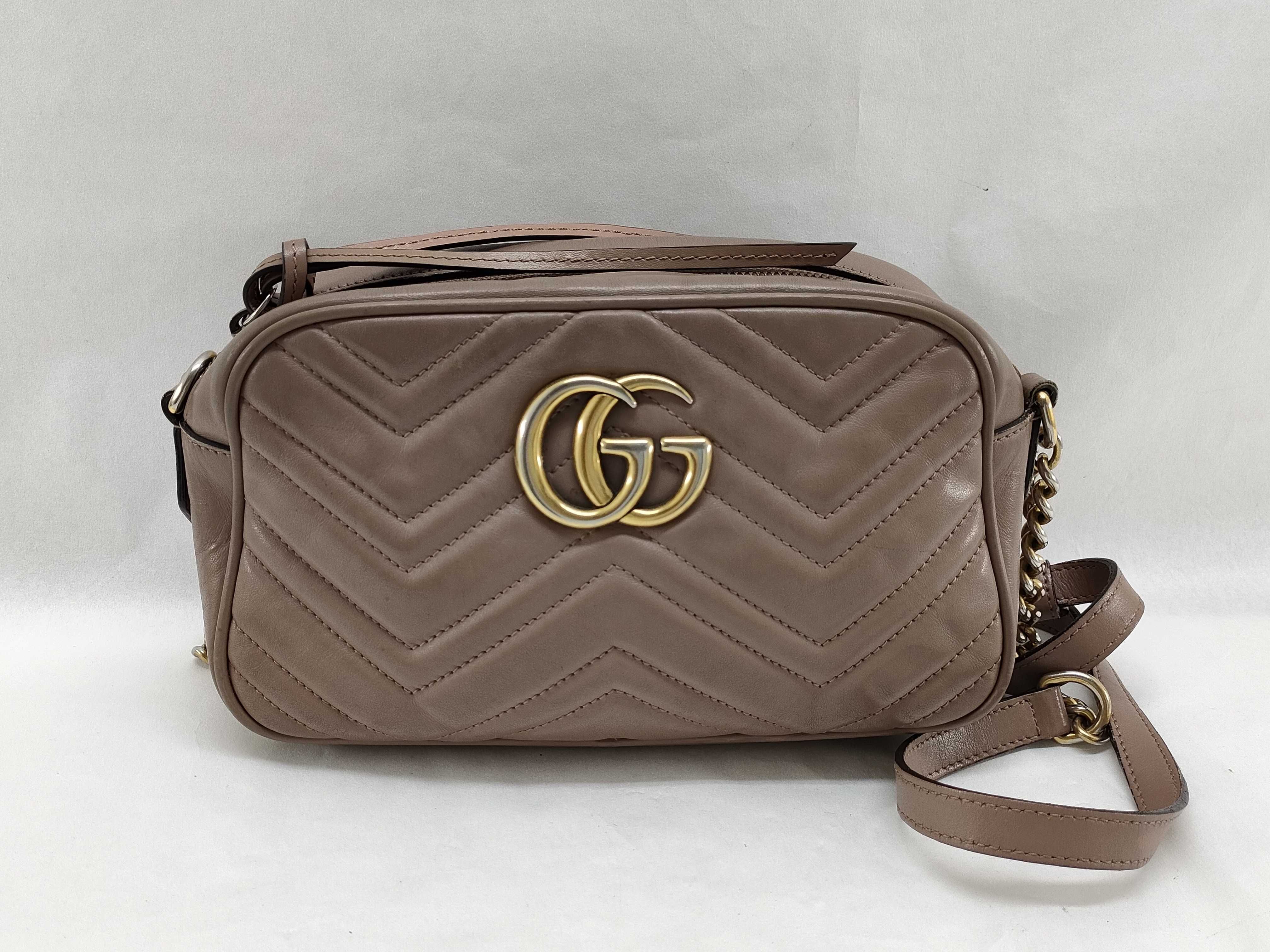 447632 GG Marmont Leather Beige Gold Shoulder Bag