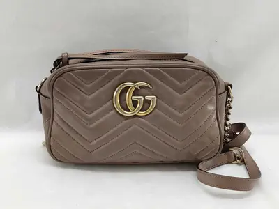 447632 GG Marmont Leather Beige Gold Shoulder Bag