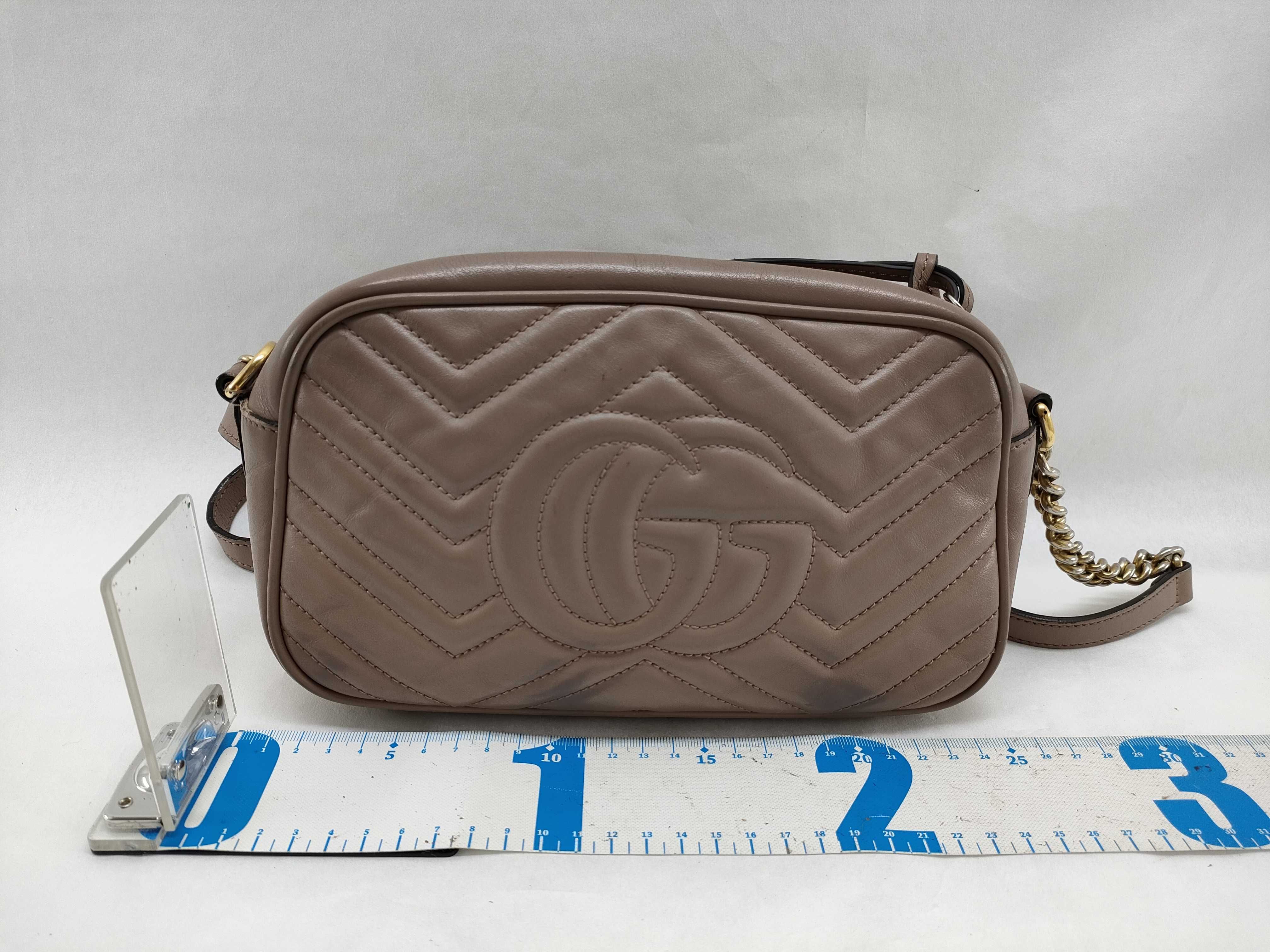 447632 GG Marmont Leather Beige Gold Shoulder Bag — view 2