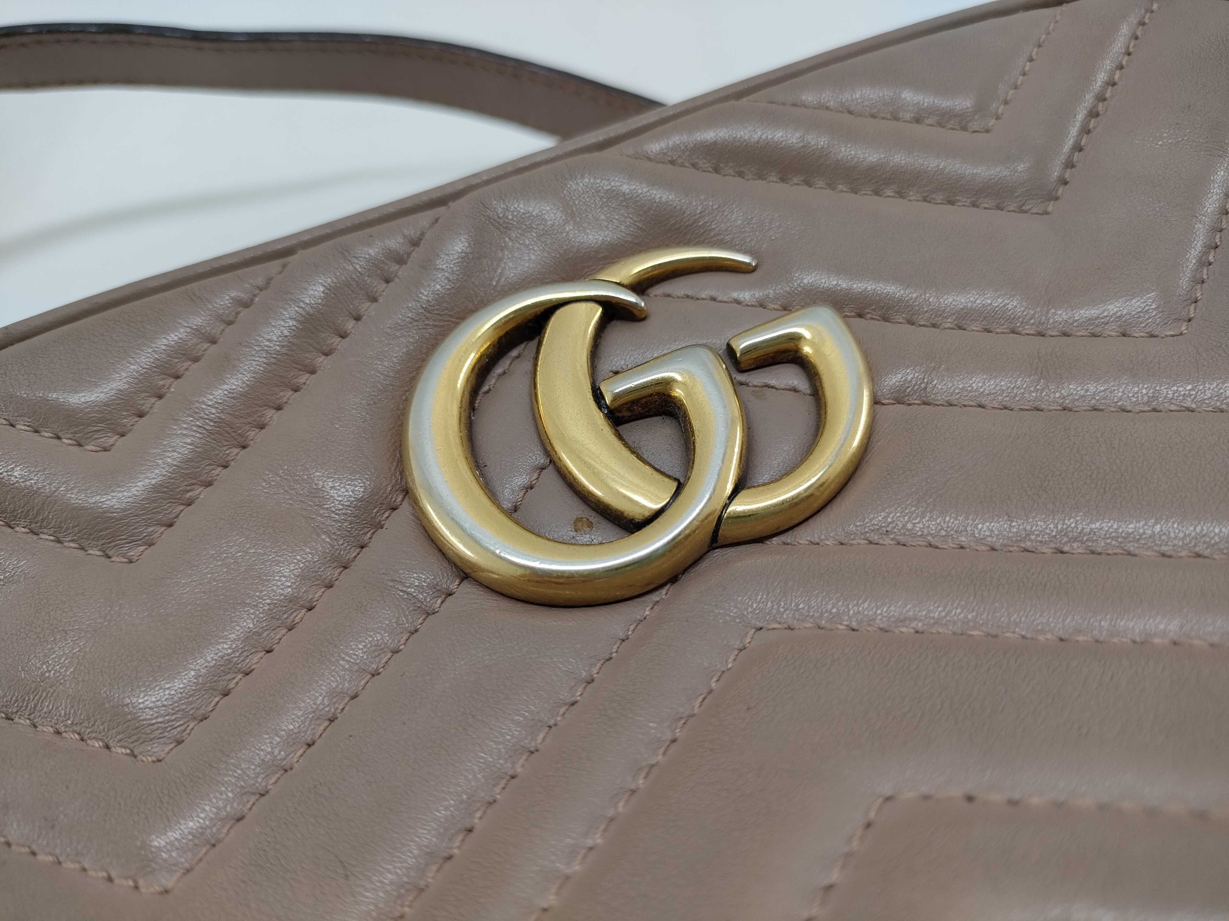 447632 GG Marmont Leather Beige Gold Shoulder Bag — view 15
