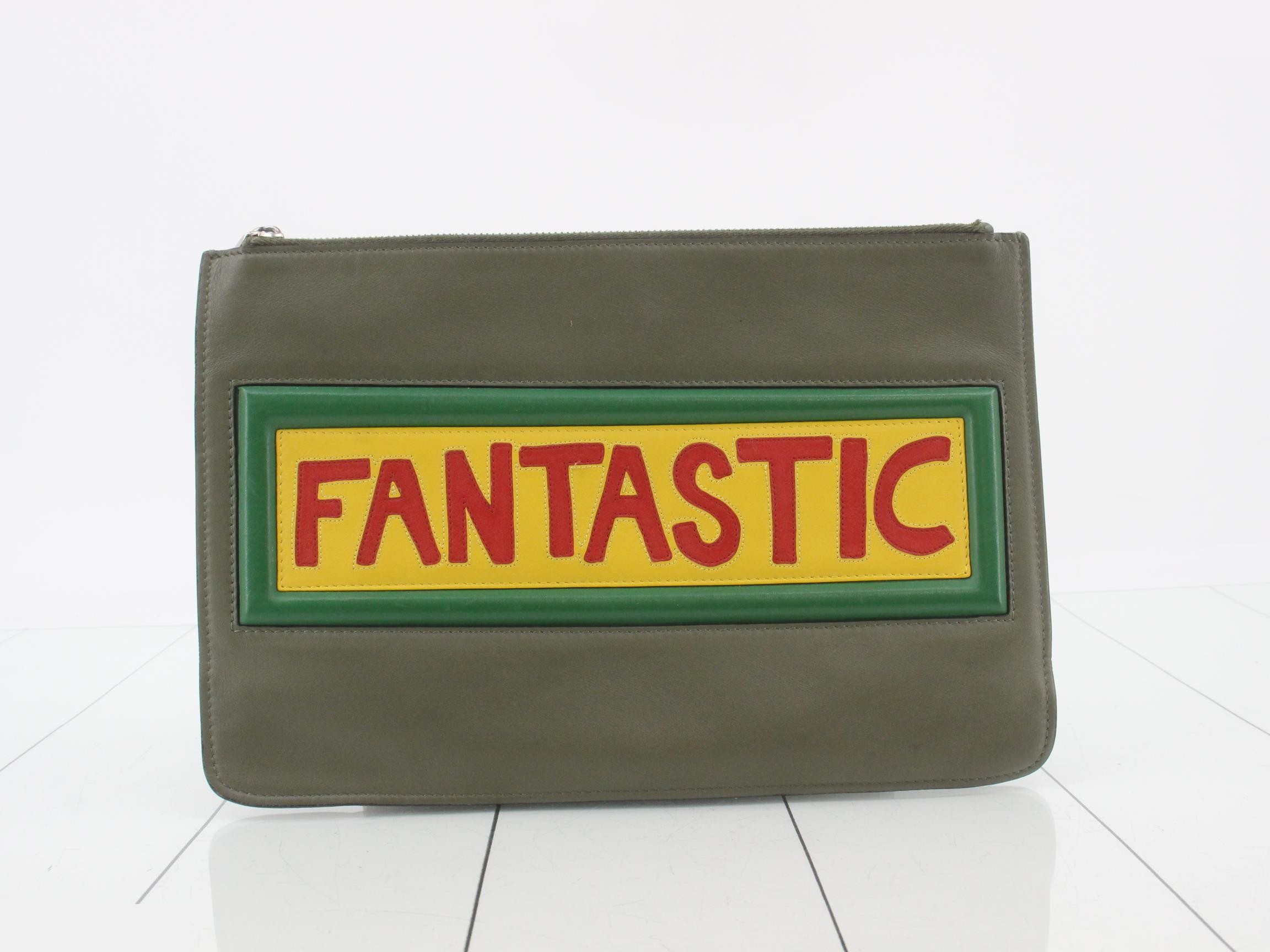 7N0078 Logo Clutch Bag, Leather, Khaki