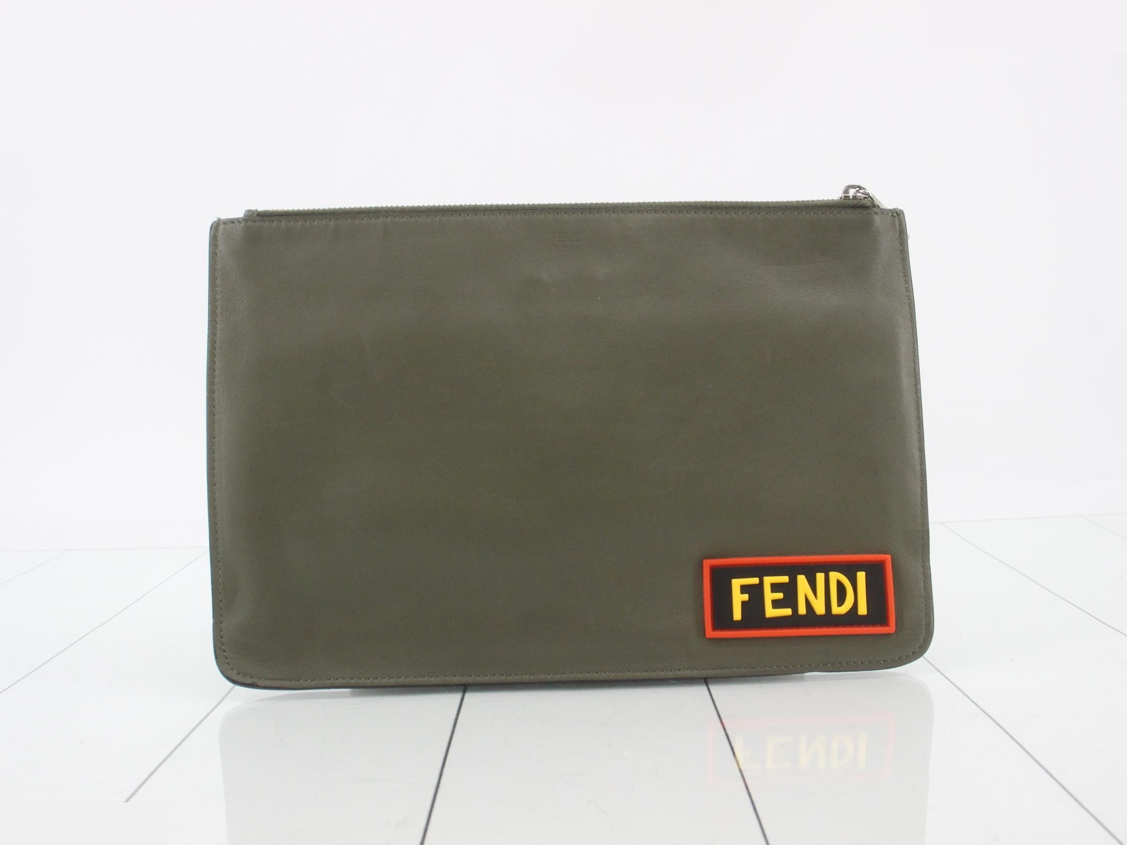 7N0078 Logo Clutch Bag, Leather, Khaki — view 2