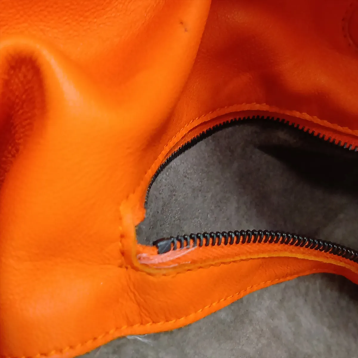 Intrecciato Leather Tote Bag, Orange, with Mirror — view 12