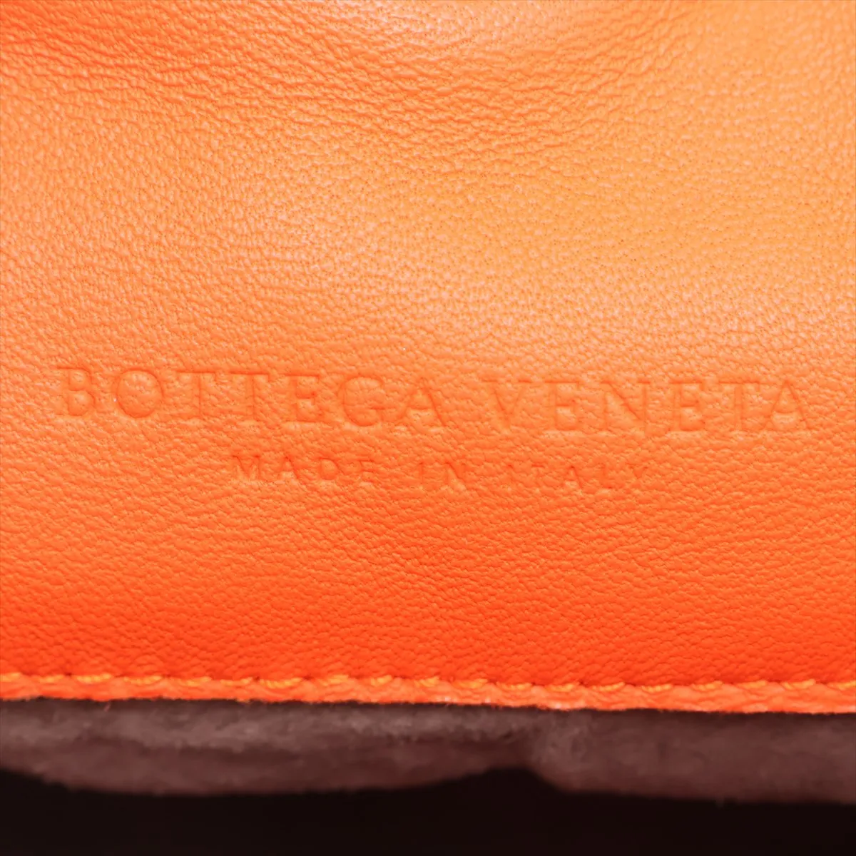 Intrecciato Leather Tote Bag, Orange, with Mirror — view 9