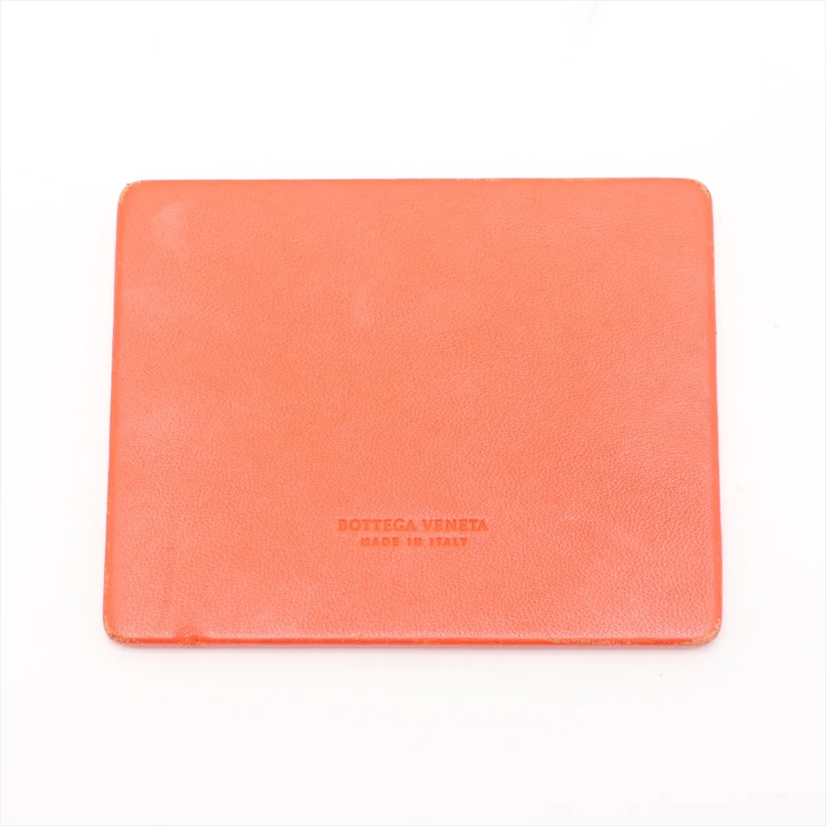 Intrecciato Leather Tote Bag, Orange, with Mirror — view 10