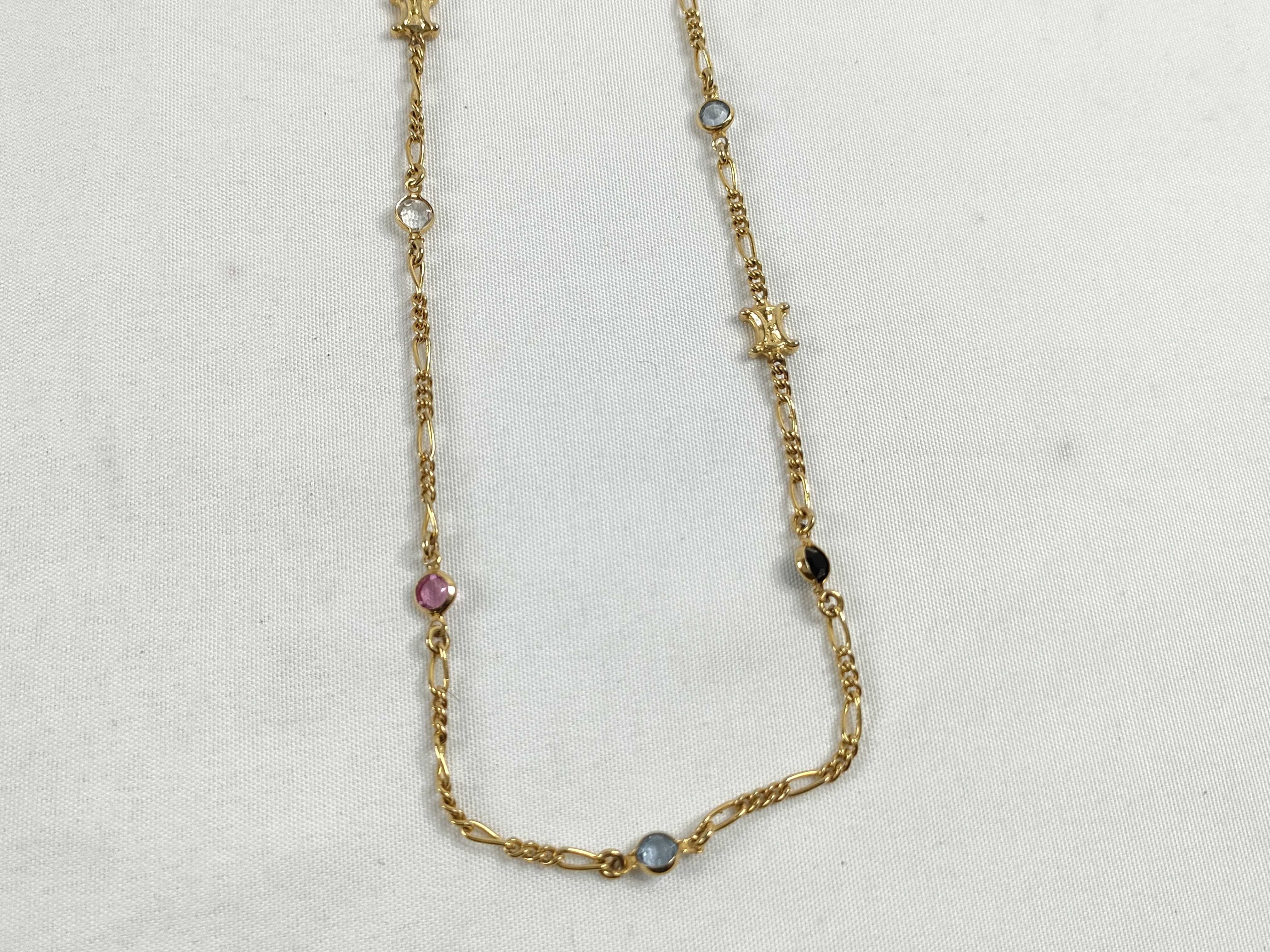 Triomphe Colored Stone Gold Long Necklace — view 2