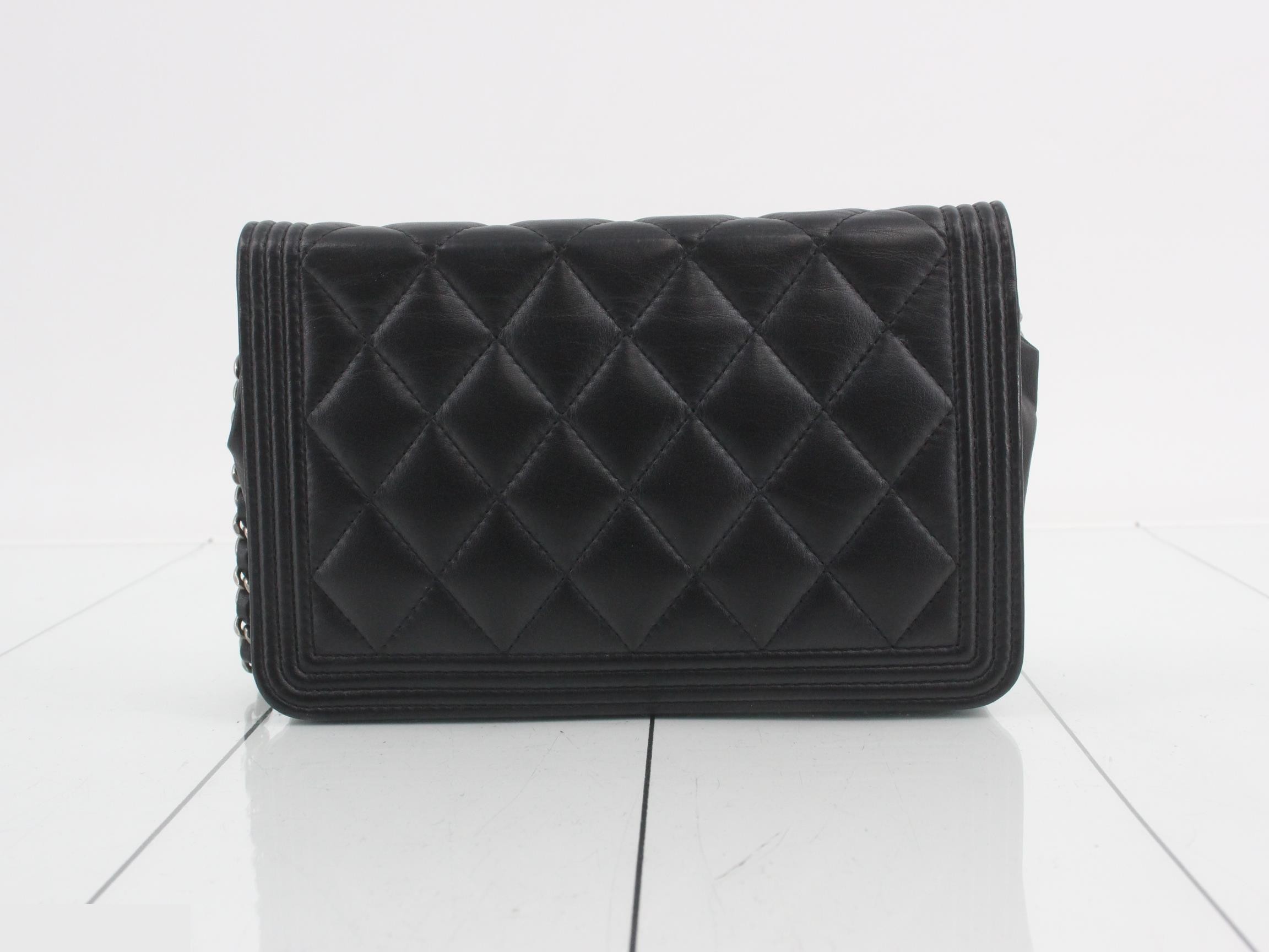 Boy Chanel Lambskin Chain Wallet Shoulder Bag, Black — view 2