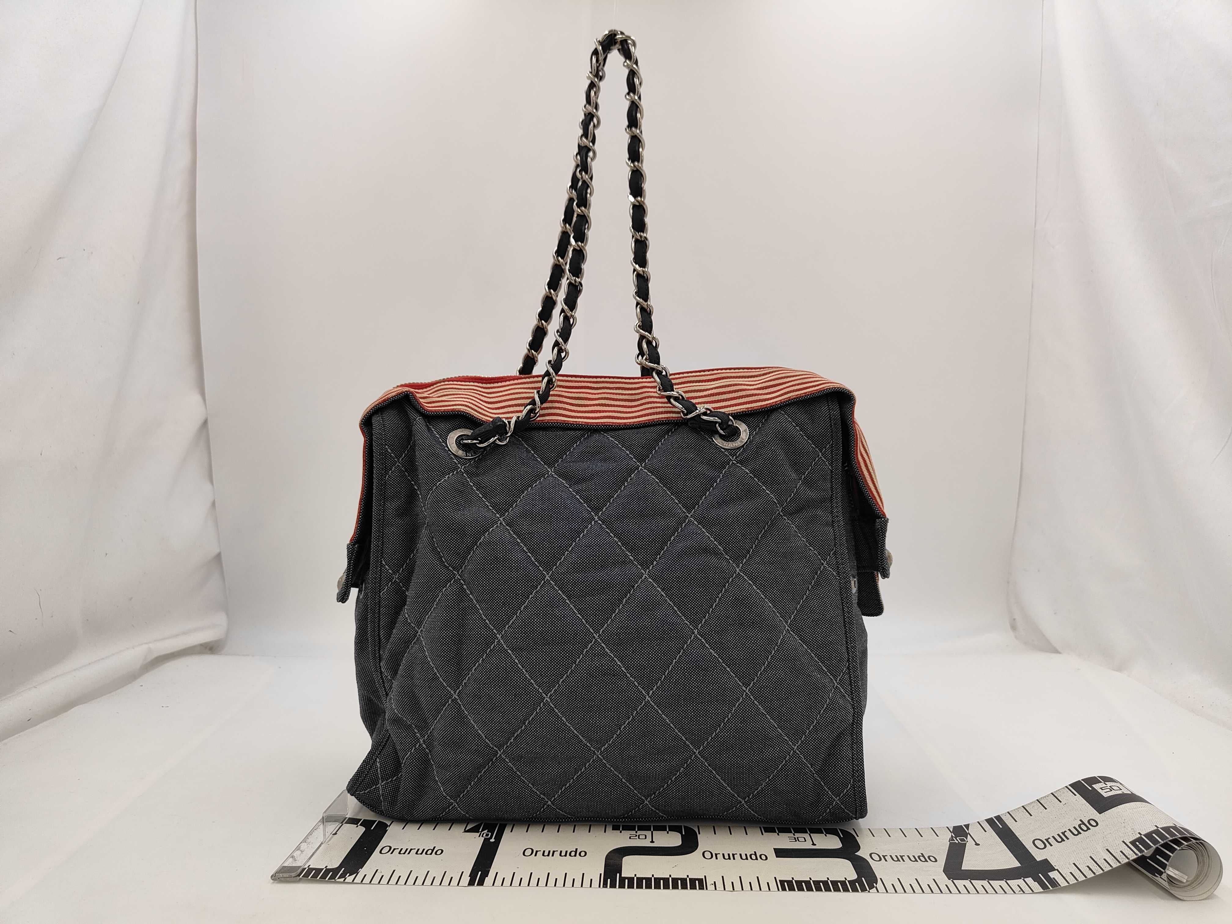 Cruise Line Denim Double Chain Tote Bag (Serial Number 14, with sticker) - Shoulder Bag — view 2