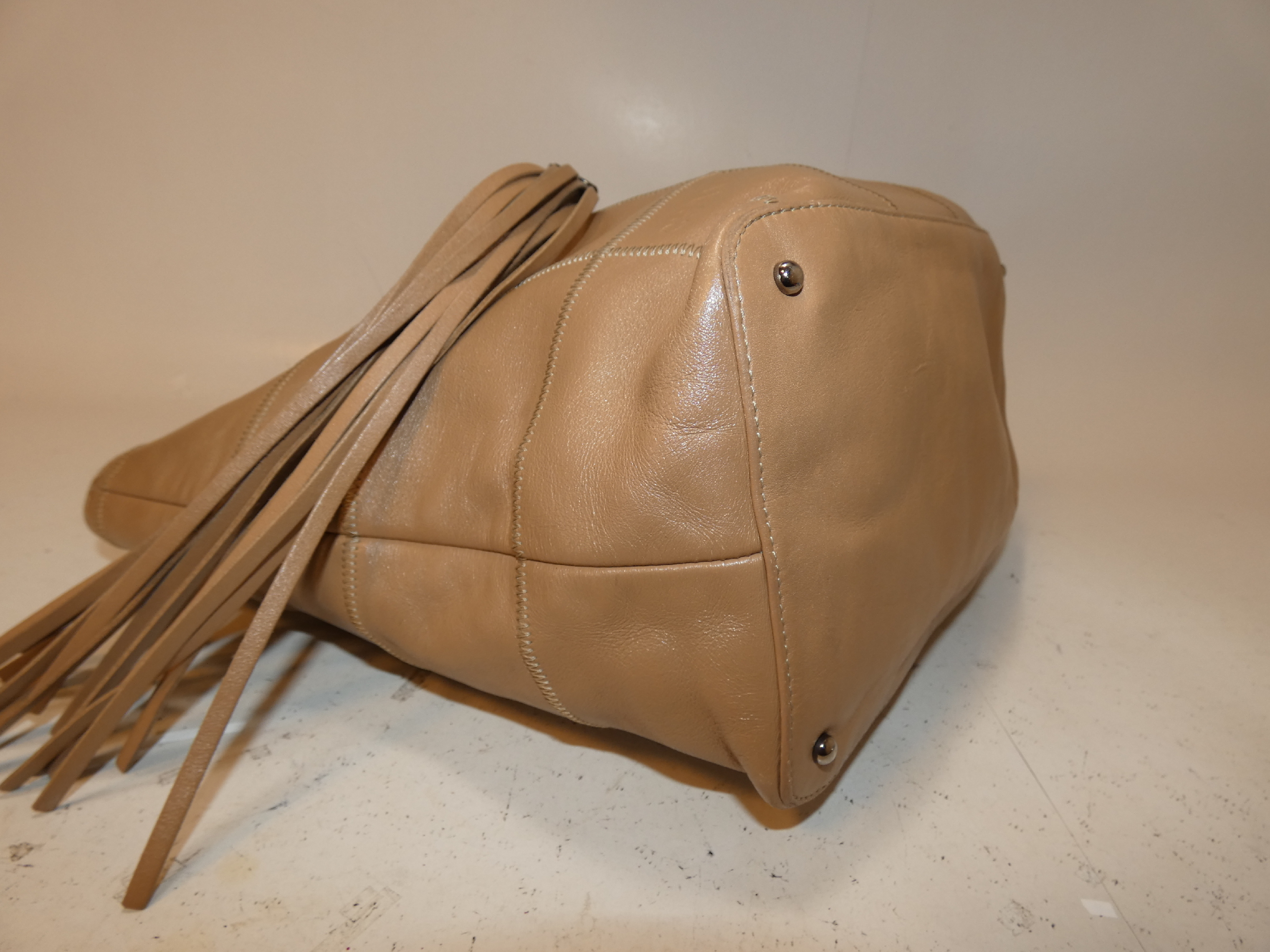 Chocolate Bar Fringe Leather Tote Handbag — view 6