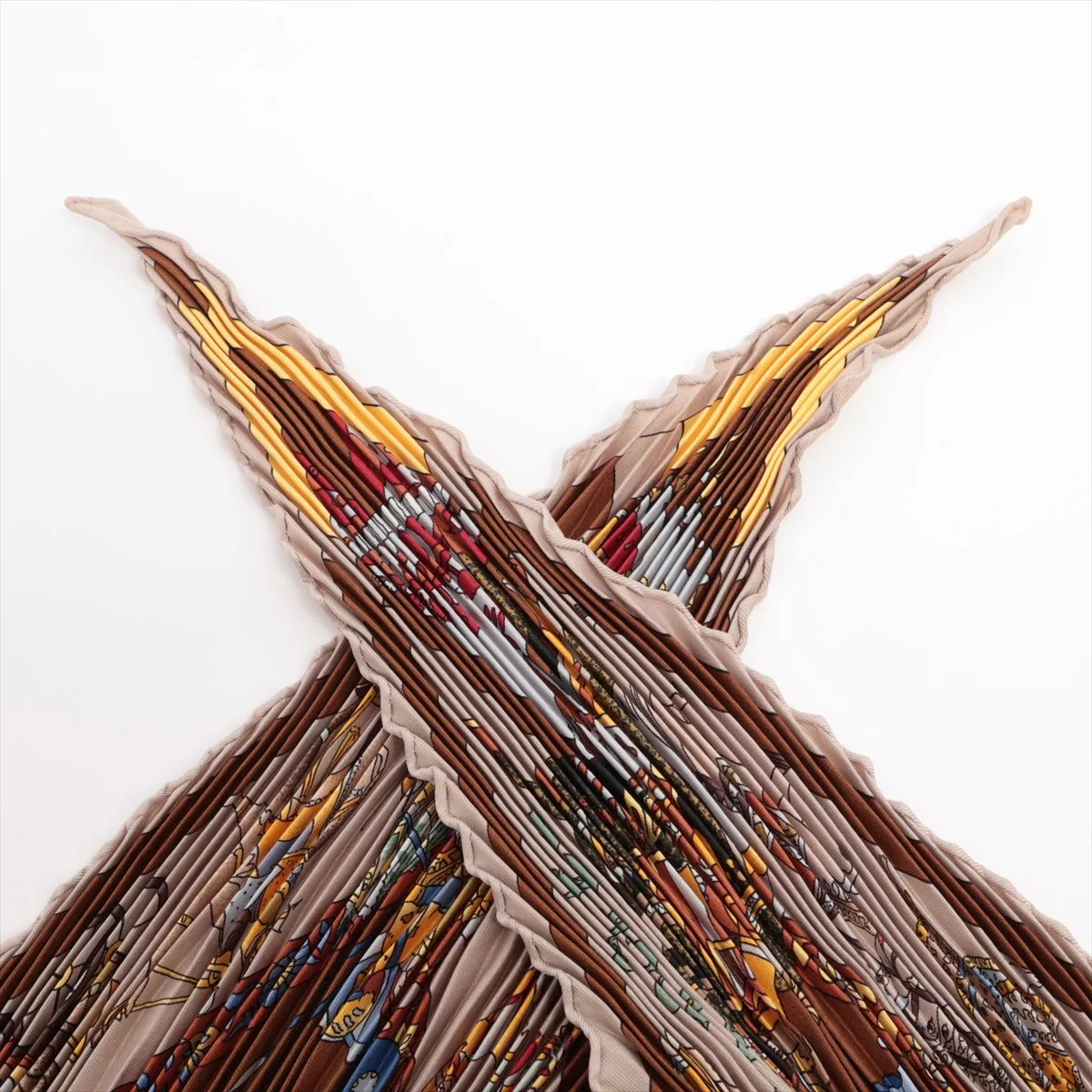 pleated scarf, Fantaisies indiennes (Enchanting India), silk, brown, some wear, snags, — view 2