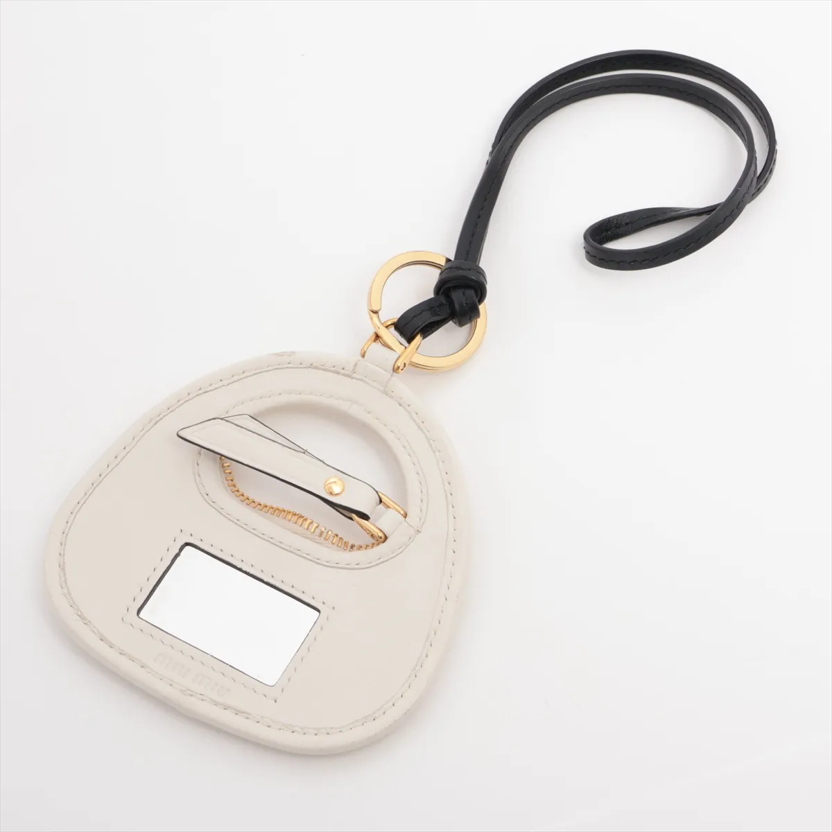 Leather Keychain, White, with — view 2
