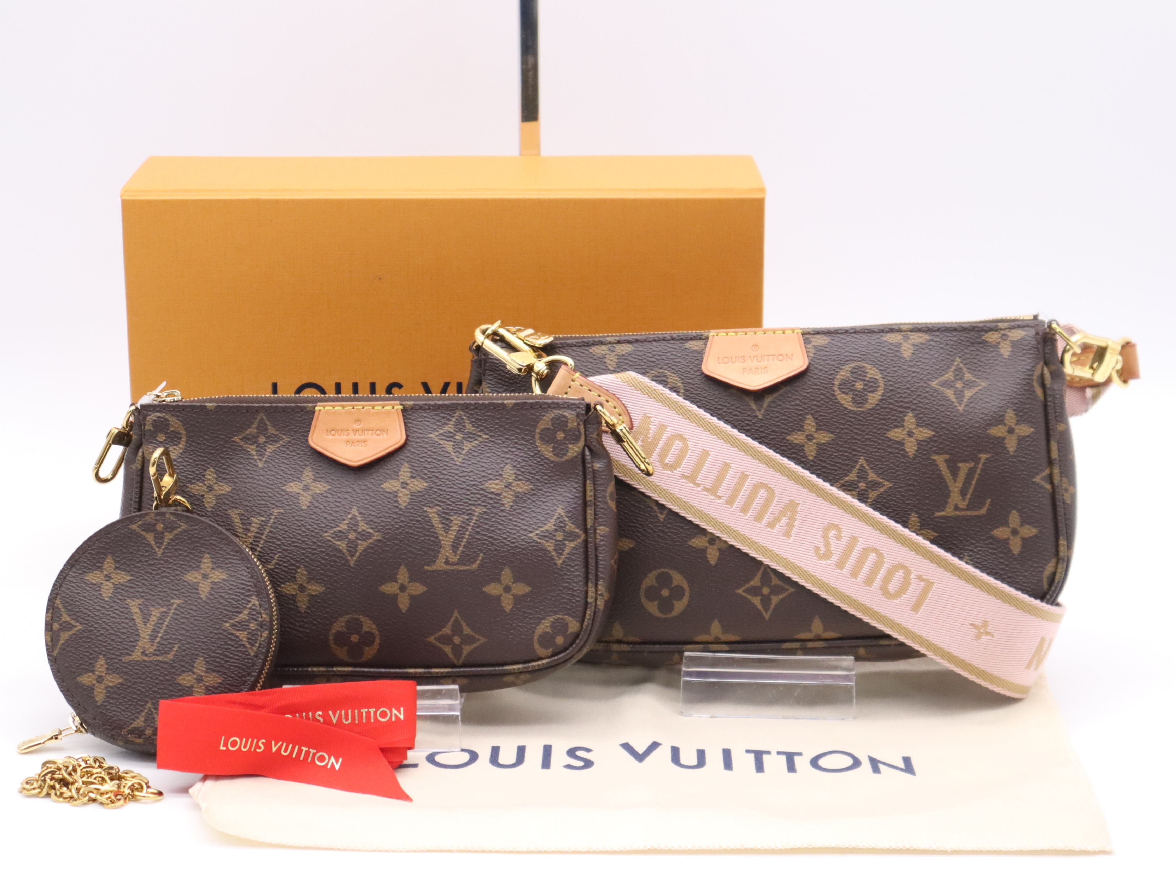M44840 Monogram Multi Pochette Accessoires Rose Clair Shoulder Bag with Shoulder Strap, Pouch, Dust Bag, and Box