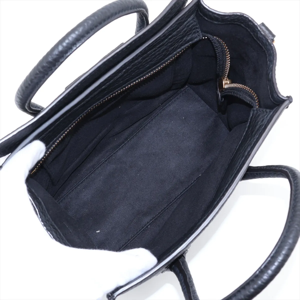 Luggage Nano Shopper Leather 2-Way Handbag, Black — view 8