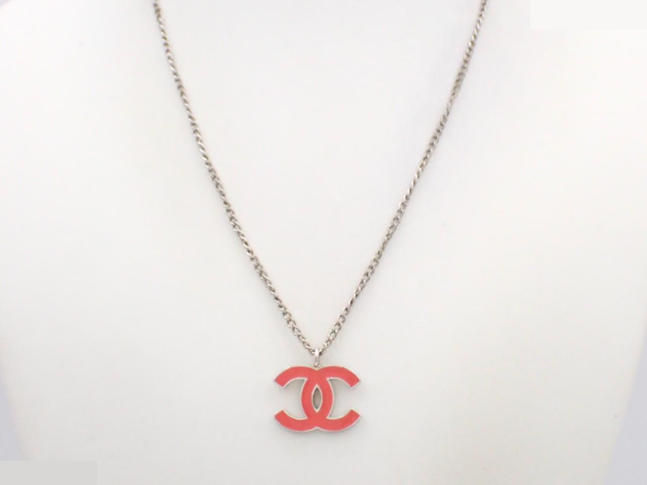 Necklace, metal, Coco Mark, red and silver, chain approximately 42cm — view 3