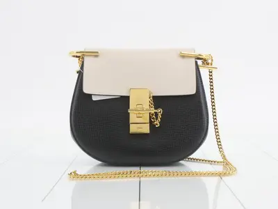 Drew Chain Shoulder Bag, Black x Ivory