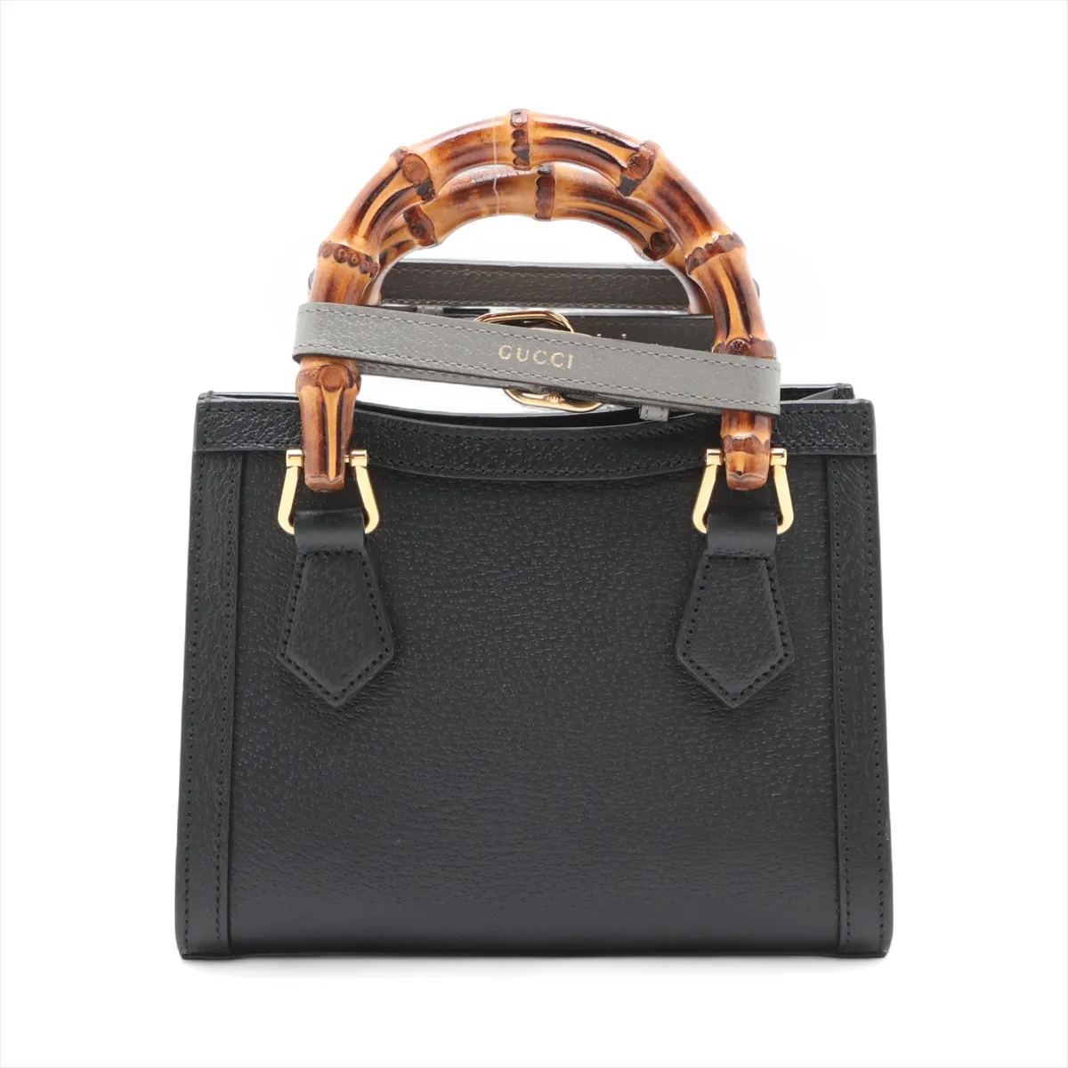 Bamboo Diana Leather 2-Way Handbag, Black, 702732 — view 2